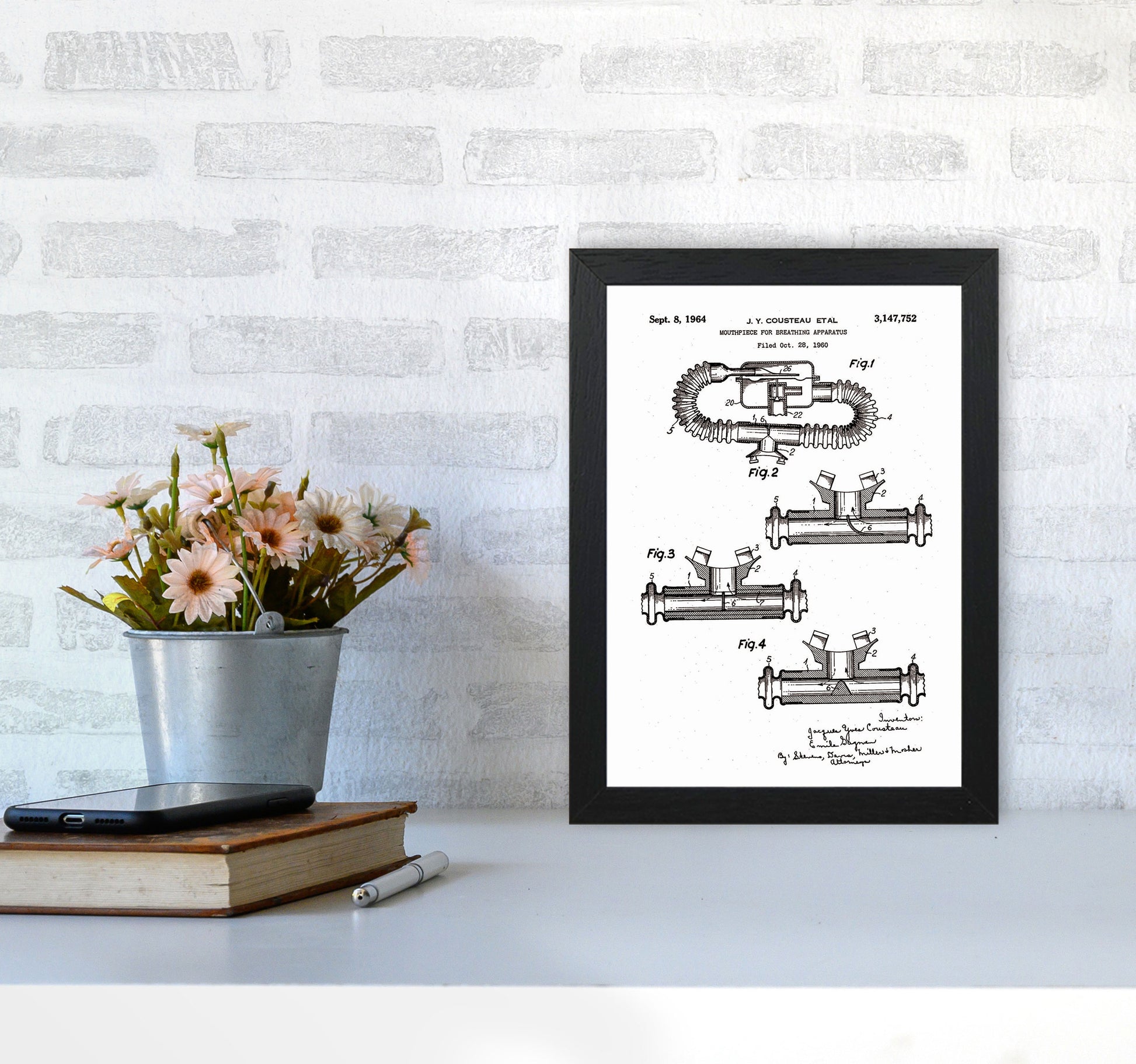 Diving Apparatus Patent Art Print by Jason Stanley A4 White Frame