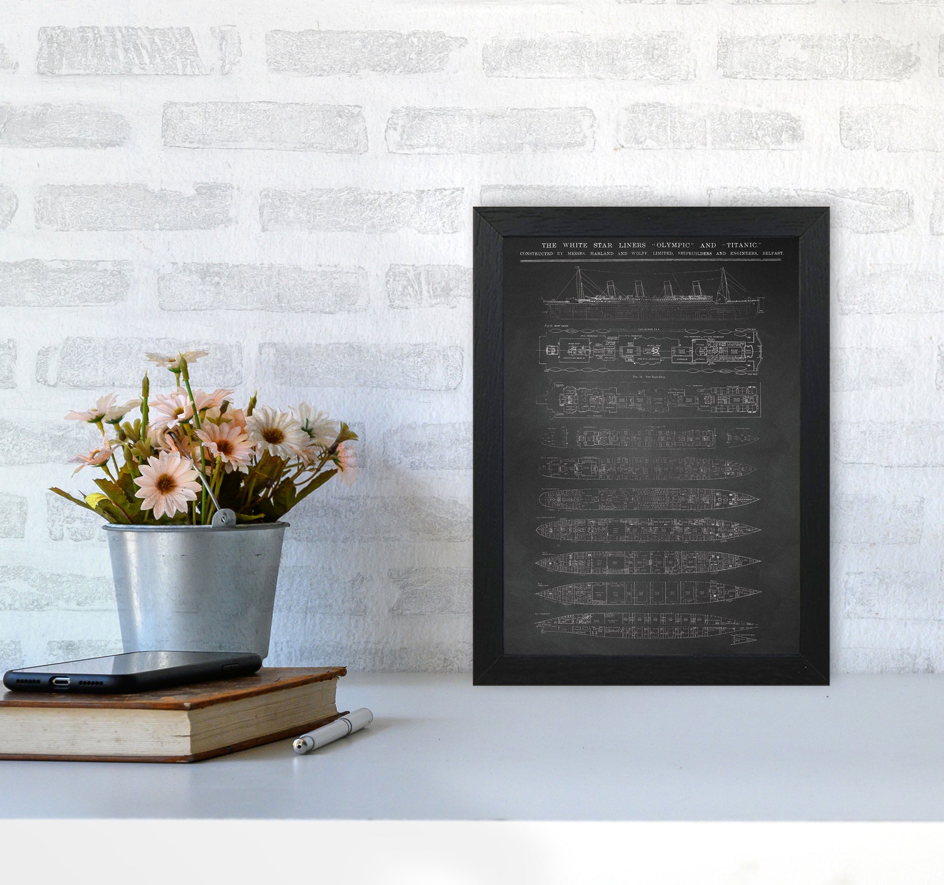 Titanic Patent- Chalkboard Art Print by Jason Stanley A4 White Frame