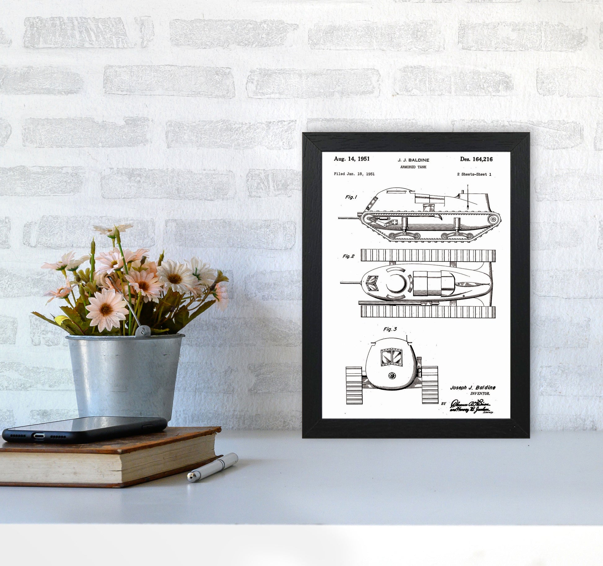 Armored Tank Patent White Art Print by Jason Stanley A4 White Frame