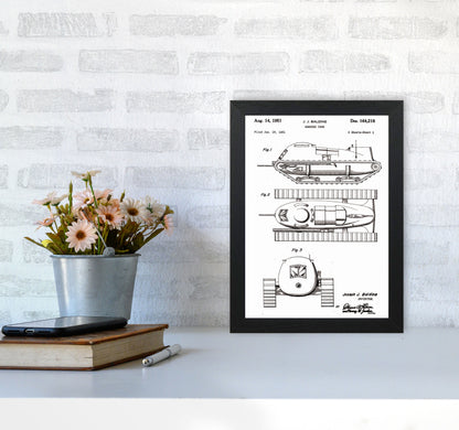 Armored Tank Patent White Art Print by Jason Stanley A4 White Frame