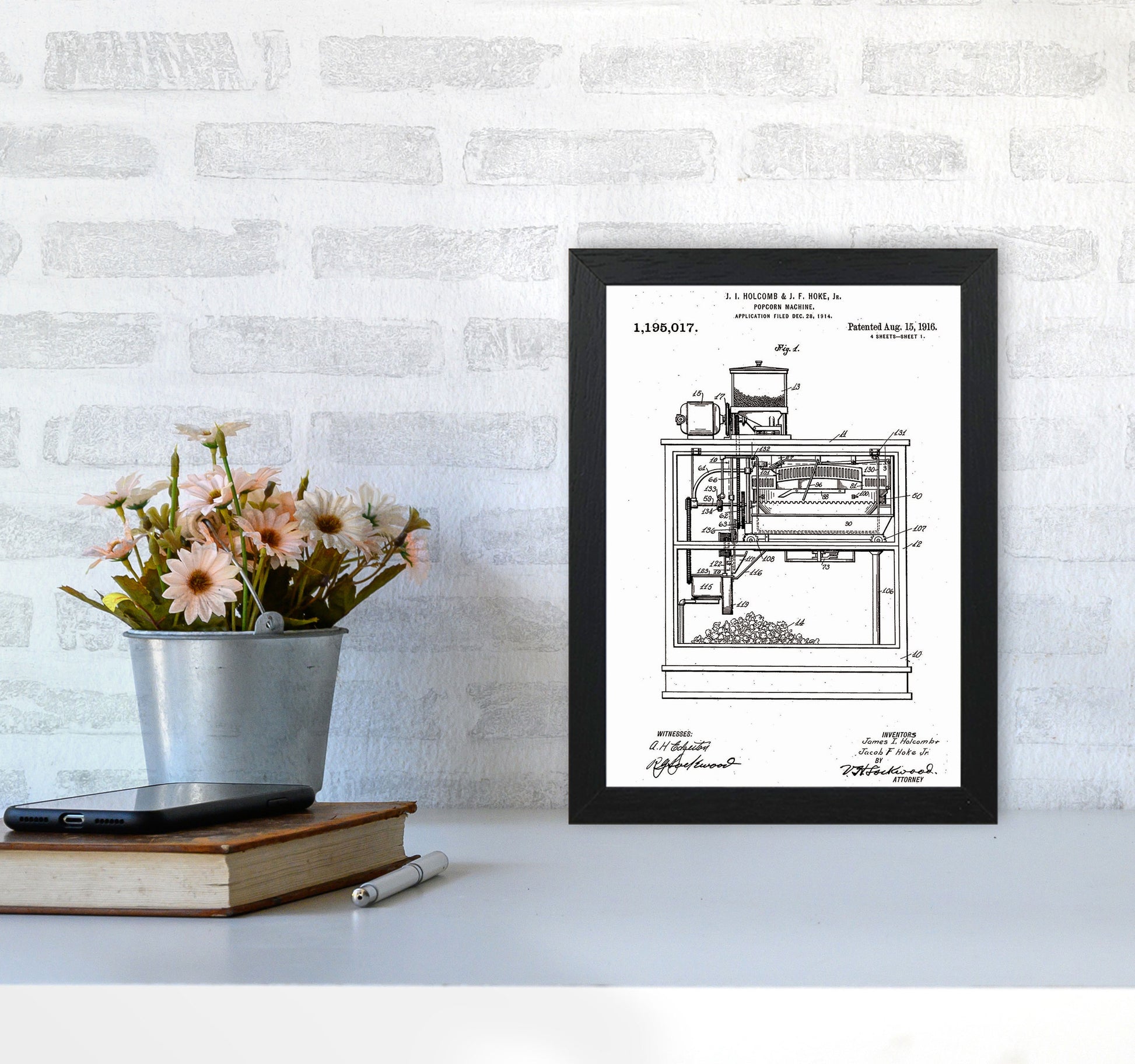 Popcorn Machine Patent Art Print by Jason Stanley A4 White Frame