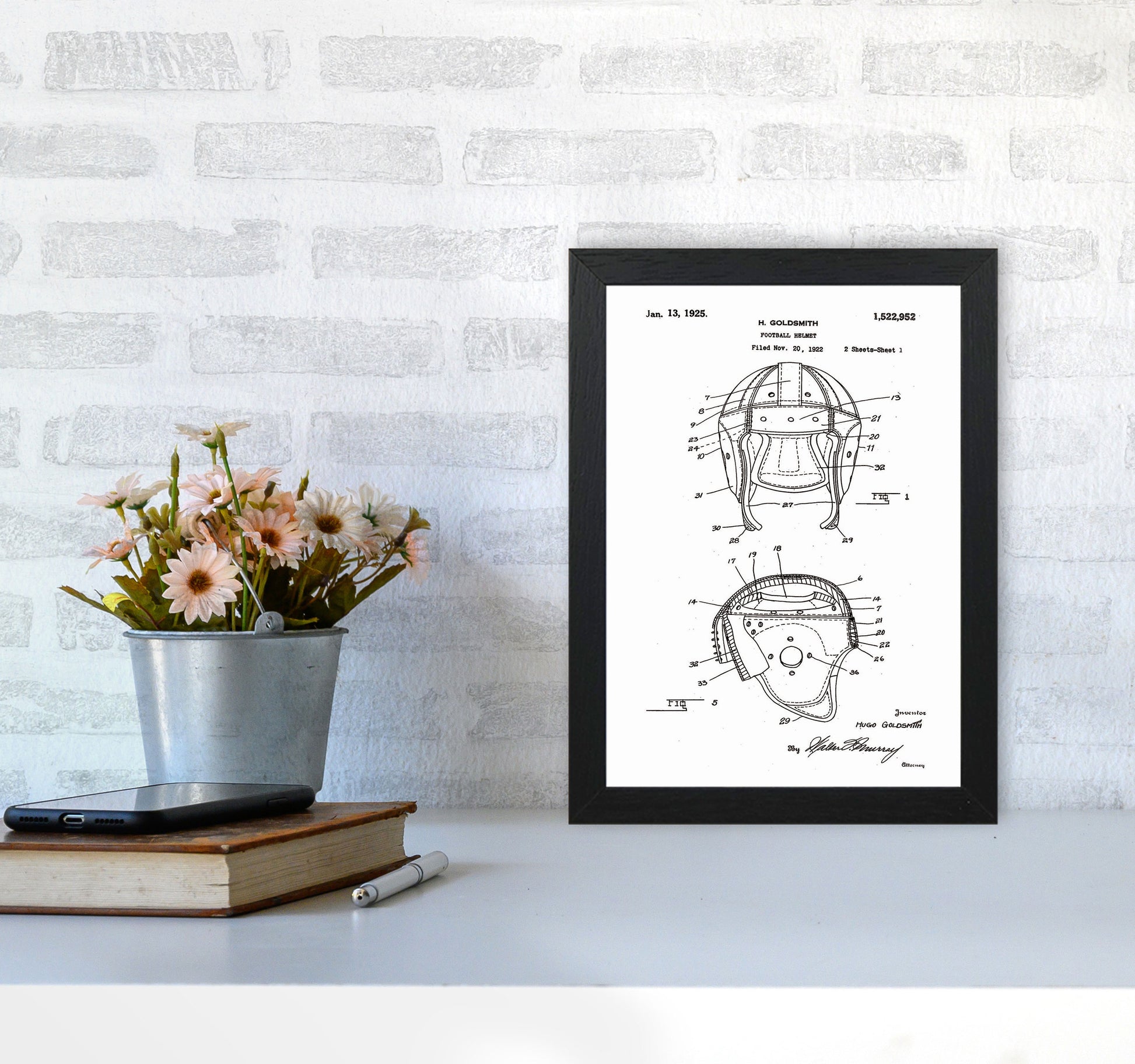 Football Helmet Patent Art Print by Jason Stanley A4 White Frame