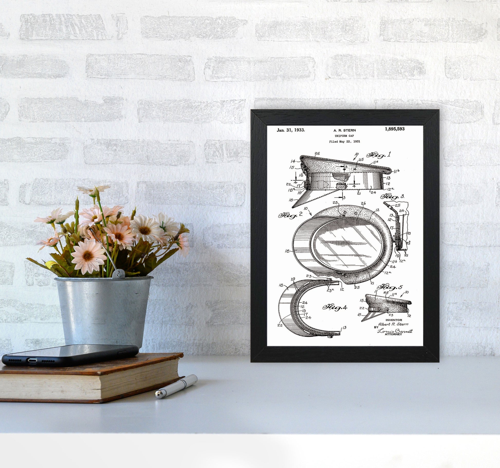 Police Man Hat Patent Art Print by Jason Stanley A4 White Frame