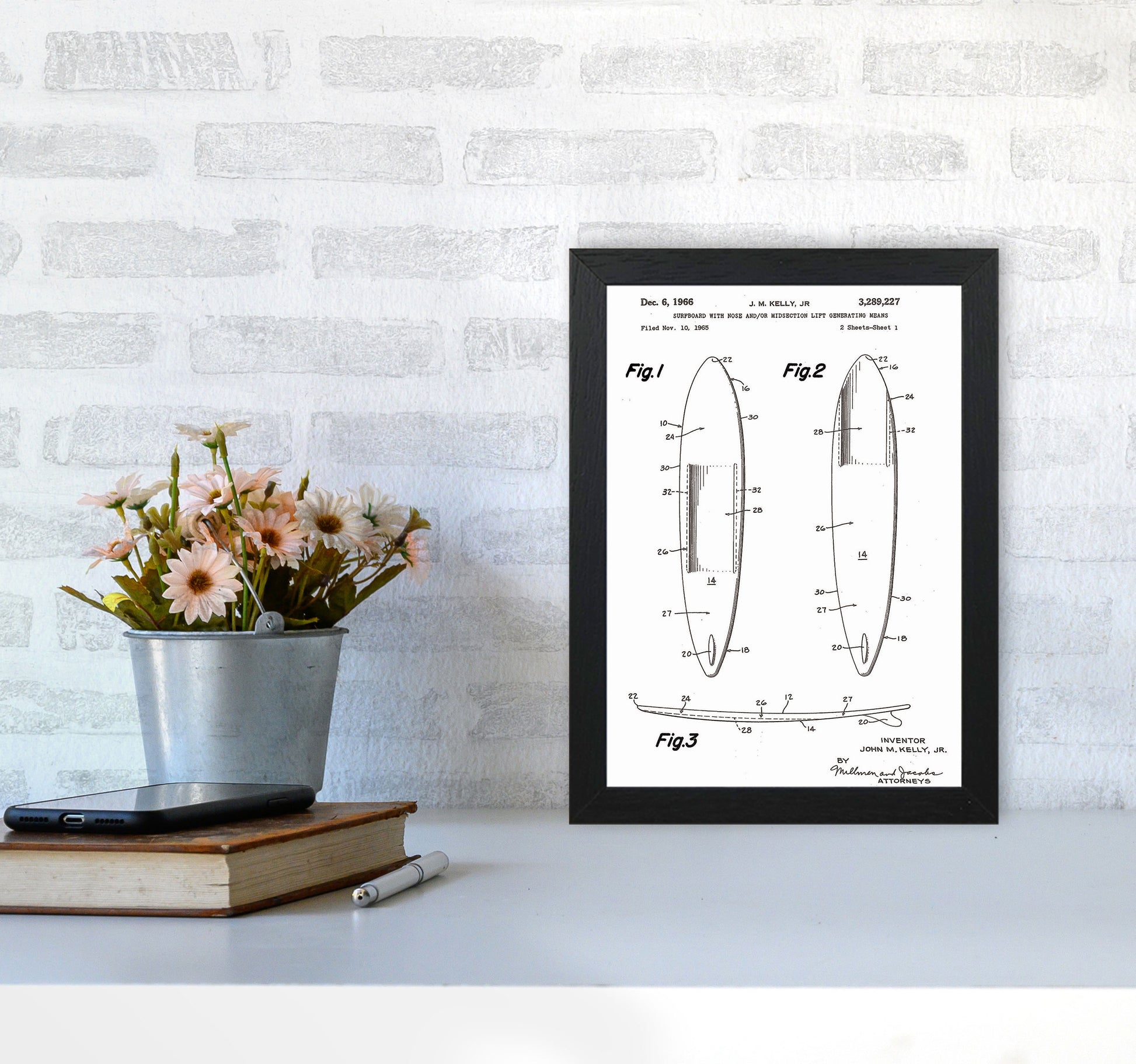 Surfboard Patent White Art Print by Jason Stanley A4 White Frame