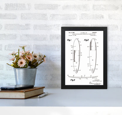 Surfboard Patent White Art Print by Jason Stanley A4 White Frame