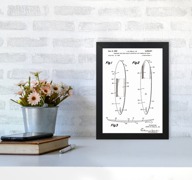 Surfboard Patent White Art Print by Jason Stanley A4 White Frame