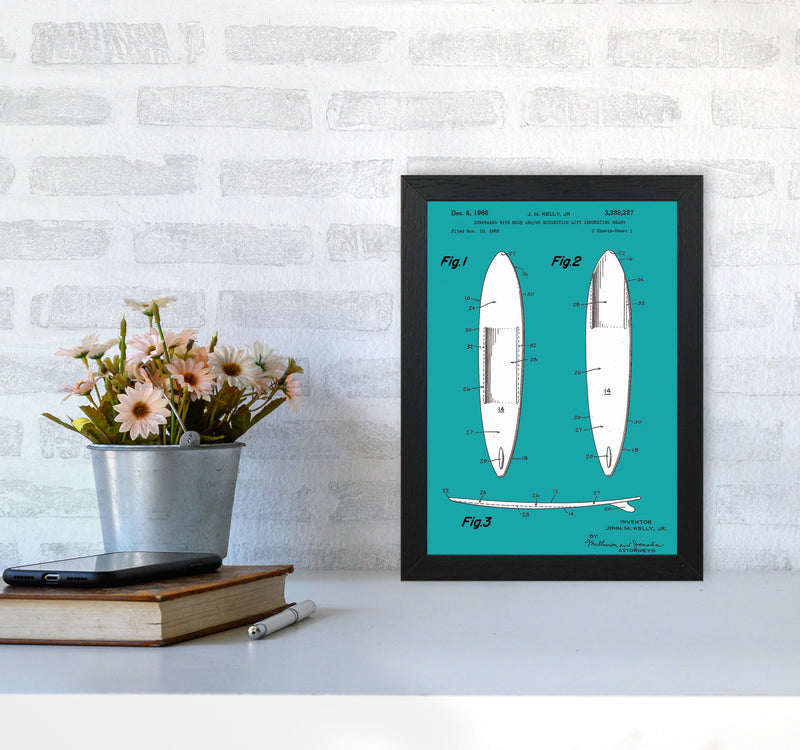 Surfboard Patent Blue Art Print by Jason Stanley A4 White Frame