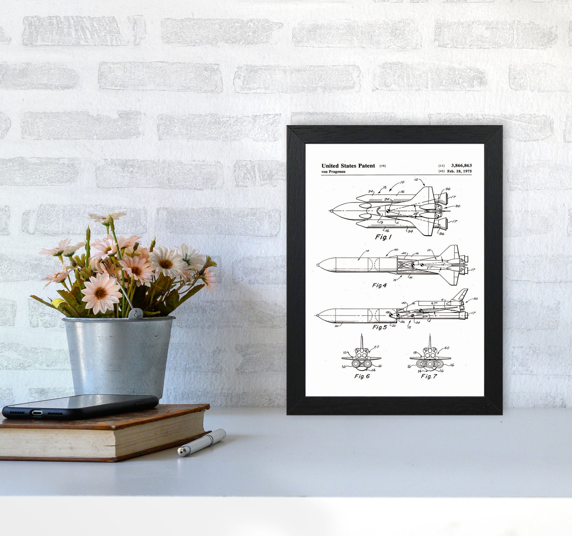 Space Shuttle Patent Art Print by Jason Stanley A4 White Frame