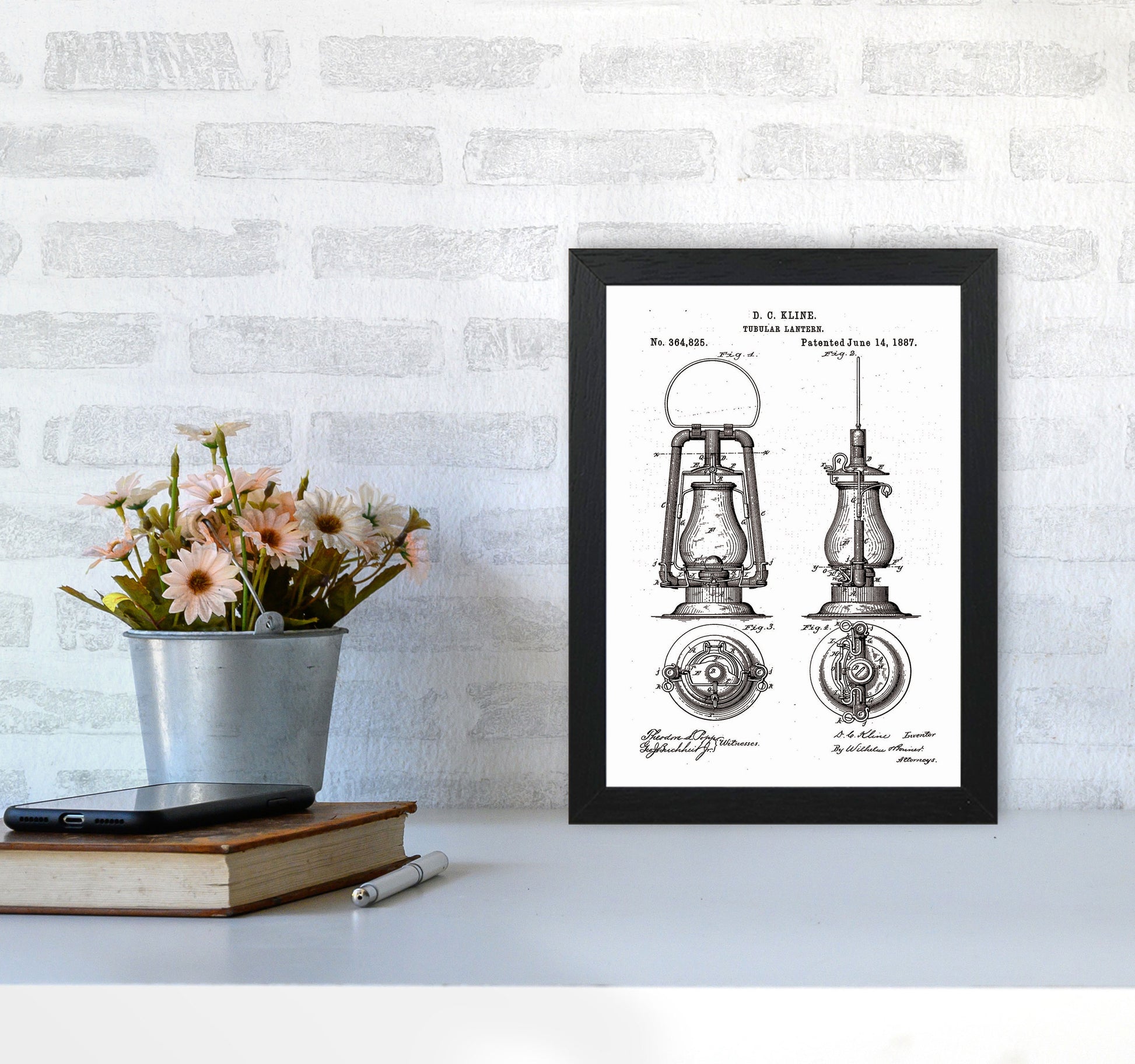 Vintage Lamp Patent Art Print by Jason Stanley A4 White Frame