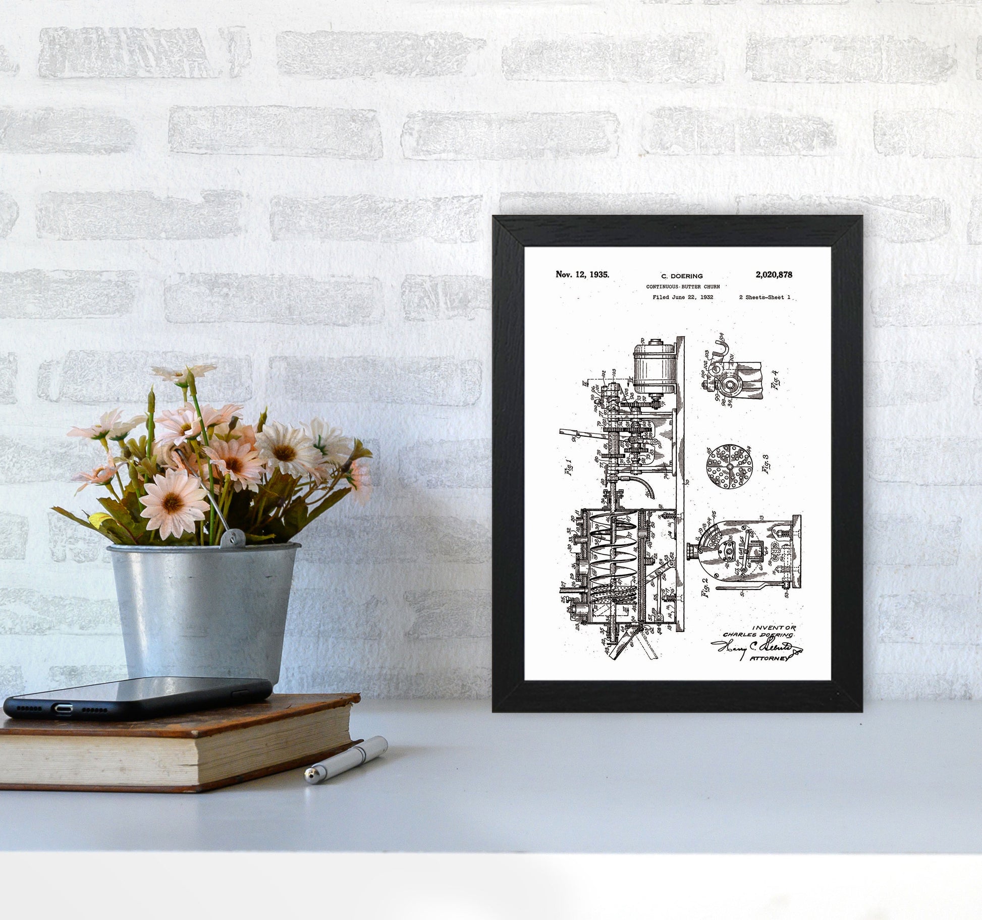 Butter Churn Patent Art Print by Jason Stanley A4 White Frame