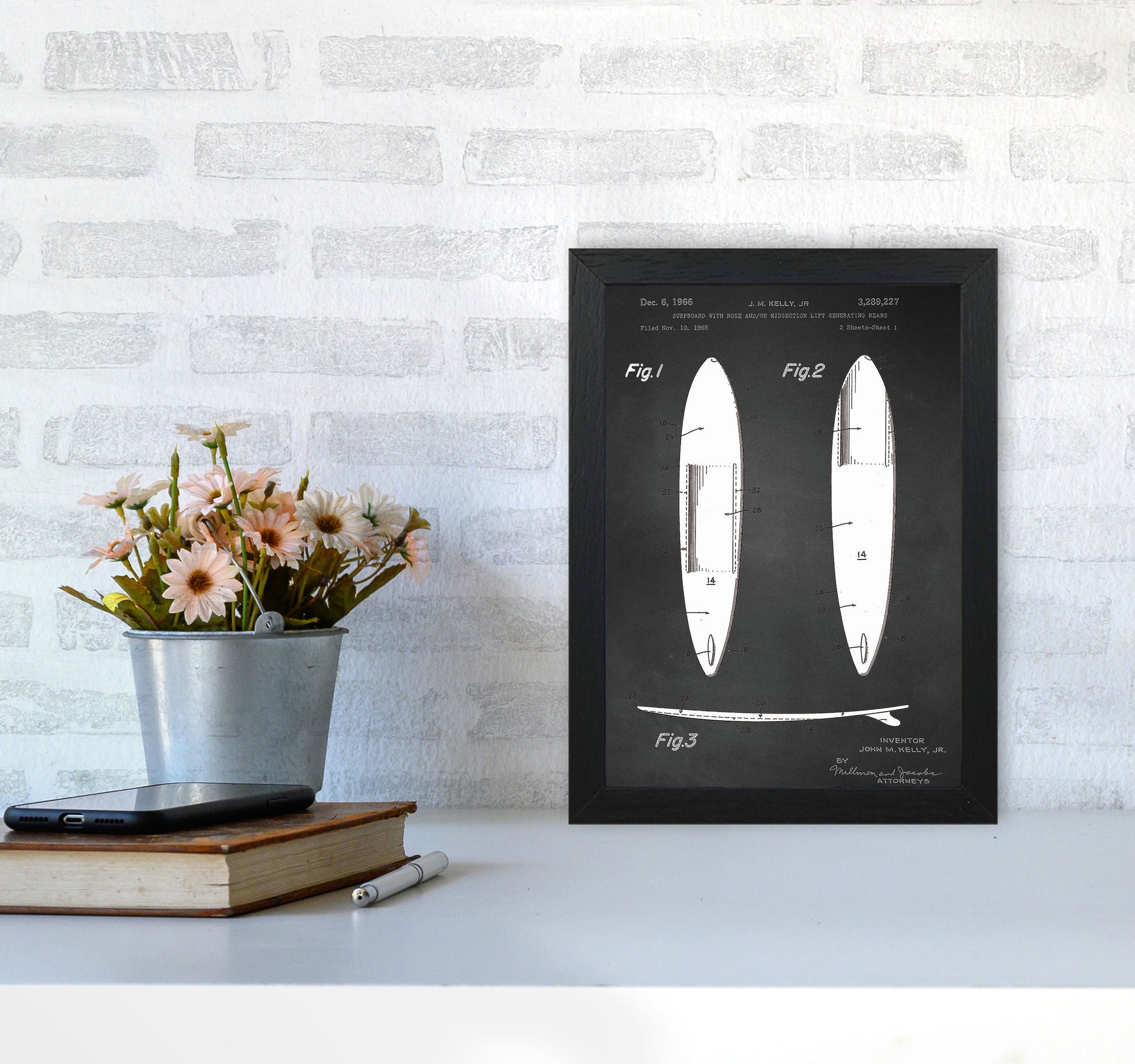 Surfboard Patent 1 Art Print by Jason Stanley A4 White Frame