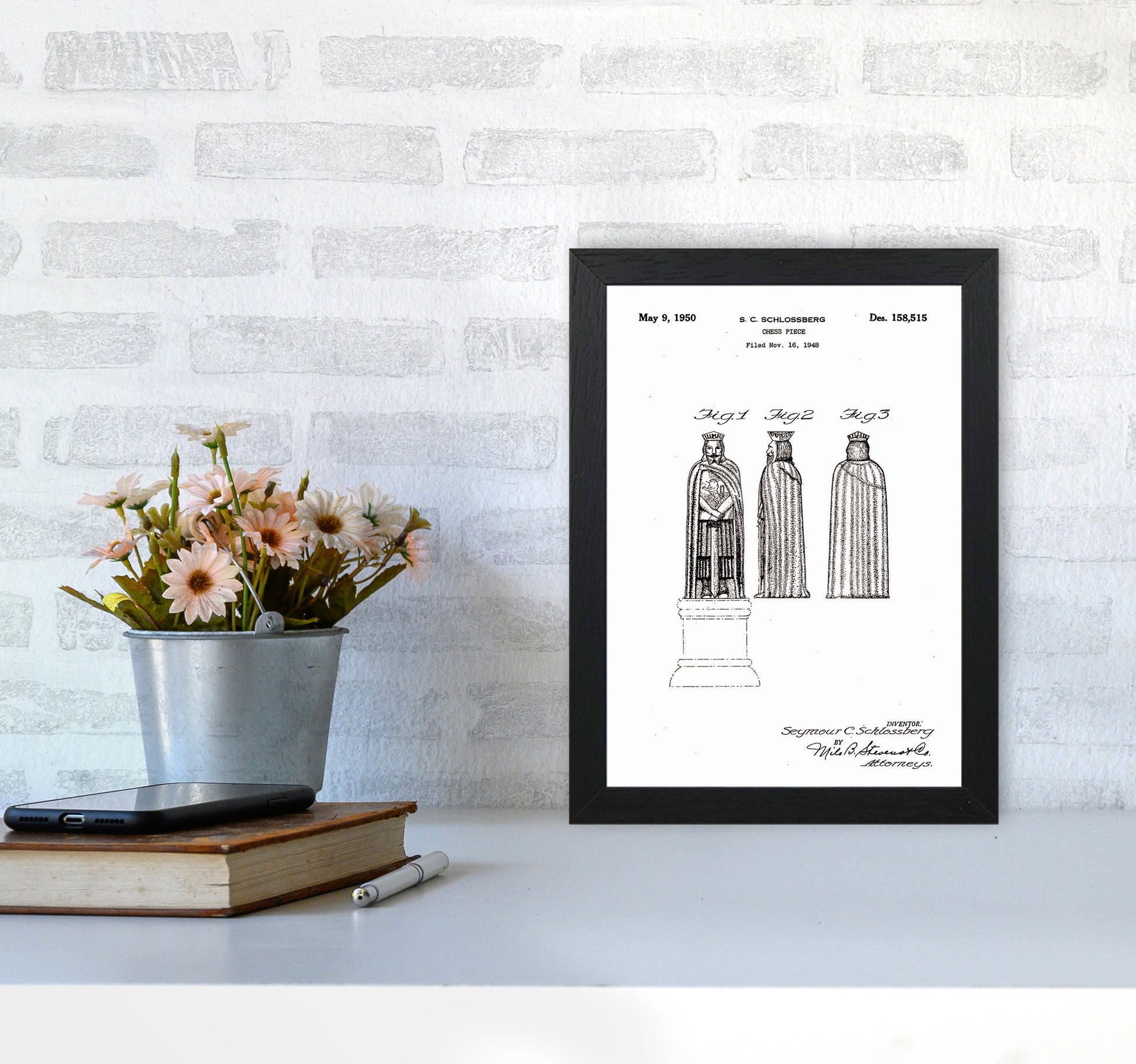 Chess Piece Patent Art Print by Jason Stanley A4 White Frame