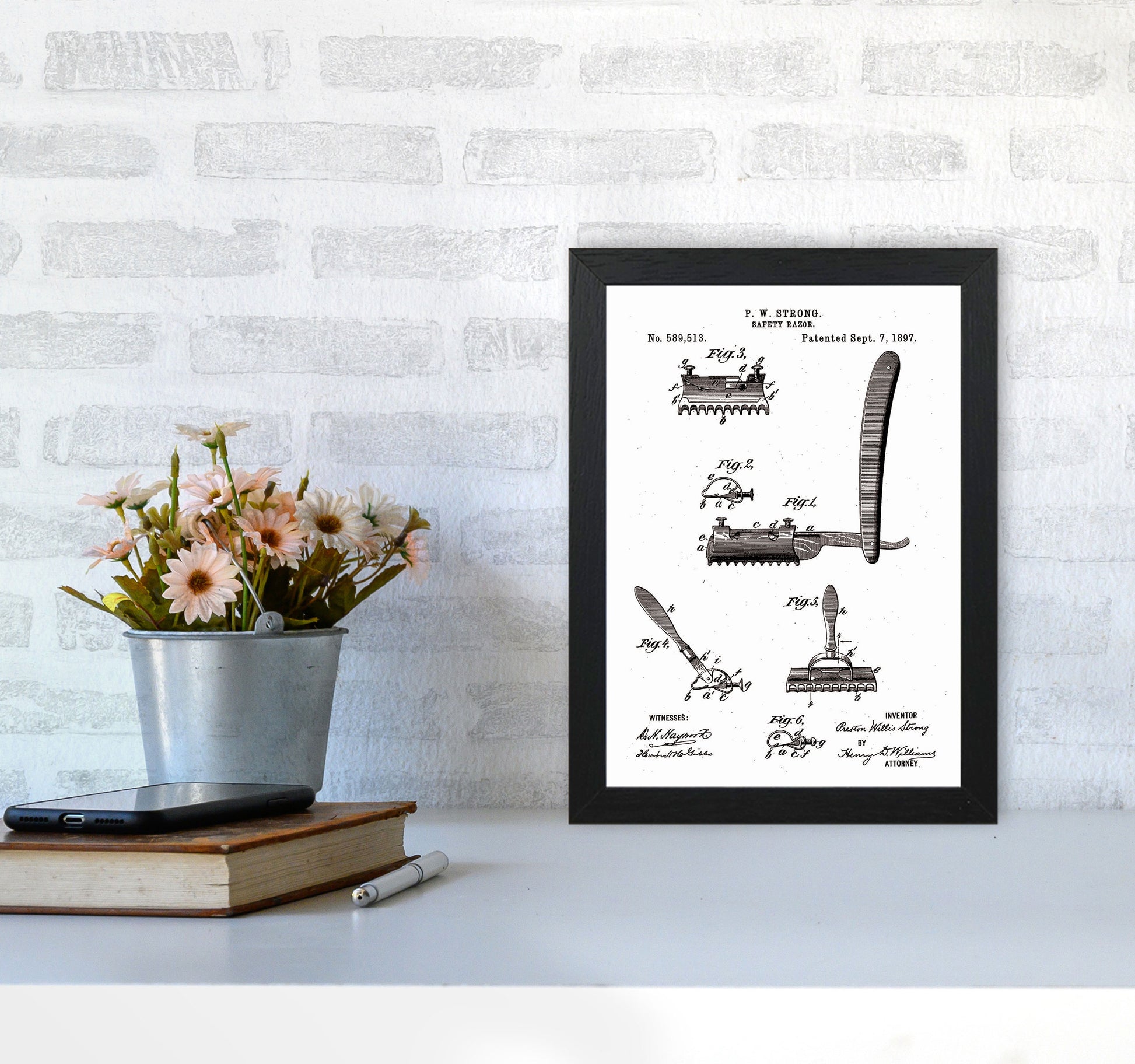 Safety Razor Patent Art Print by Jason Stanley A4 White Frame
