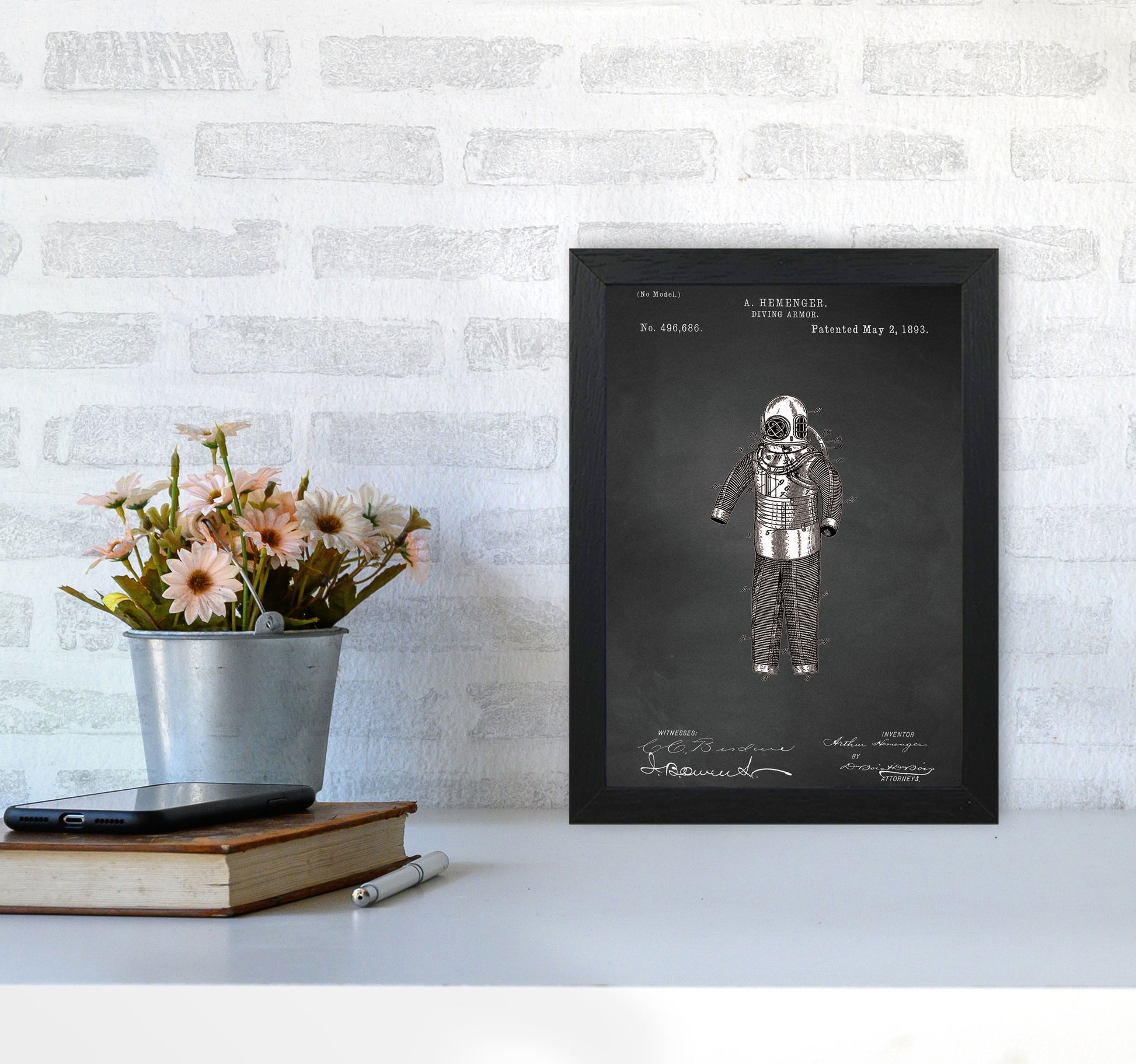Diving Armor Patent Art Print by Jason Stanley A4 White Frame