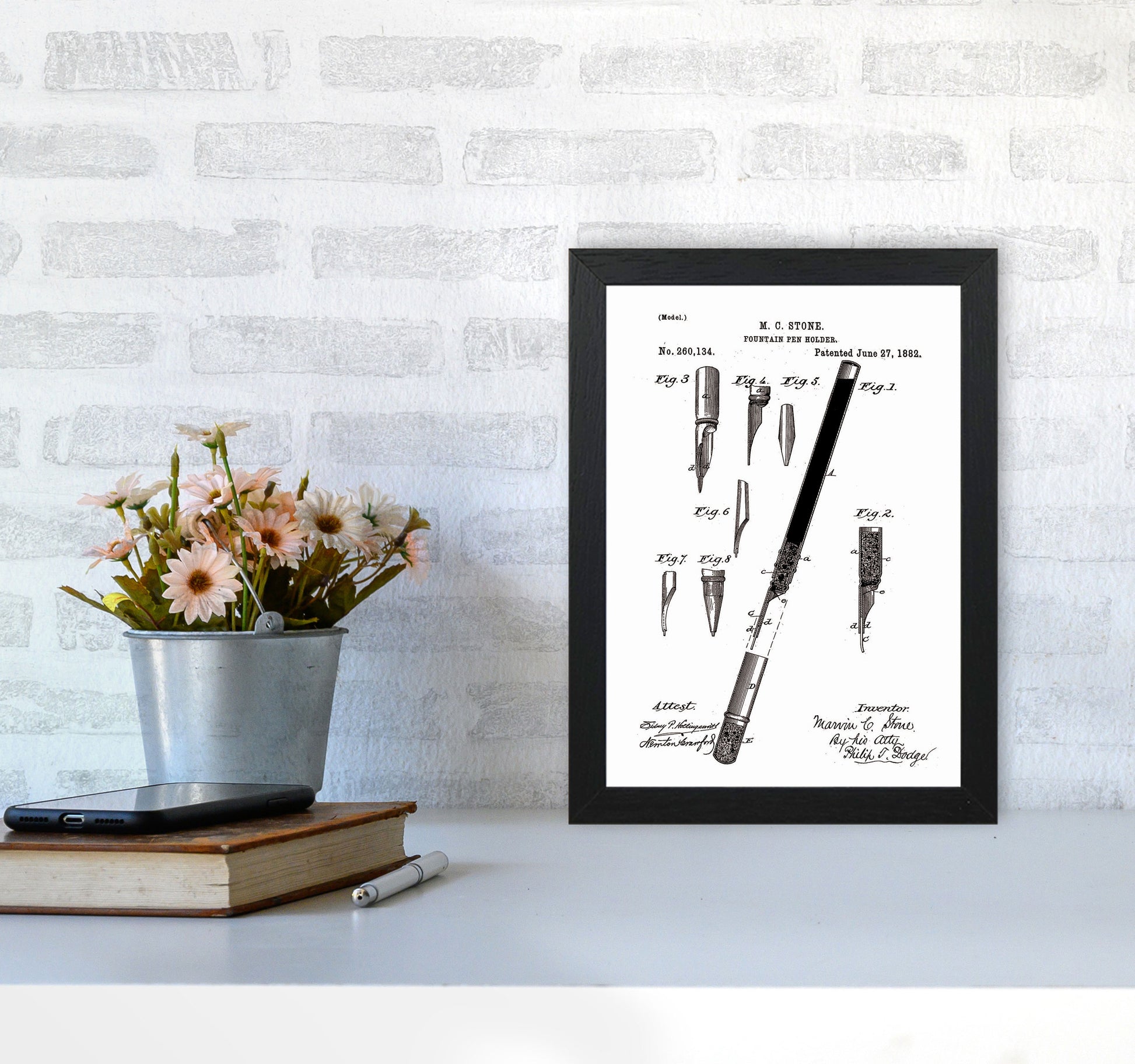 Fountain Pen Patent Art Print by Jason Stanley A4 White Frame