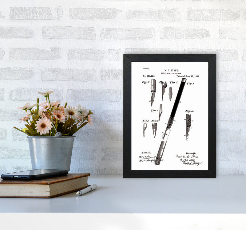 Fountain Pen Patent Art Print by Jason Stanley A4 White Frame