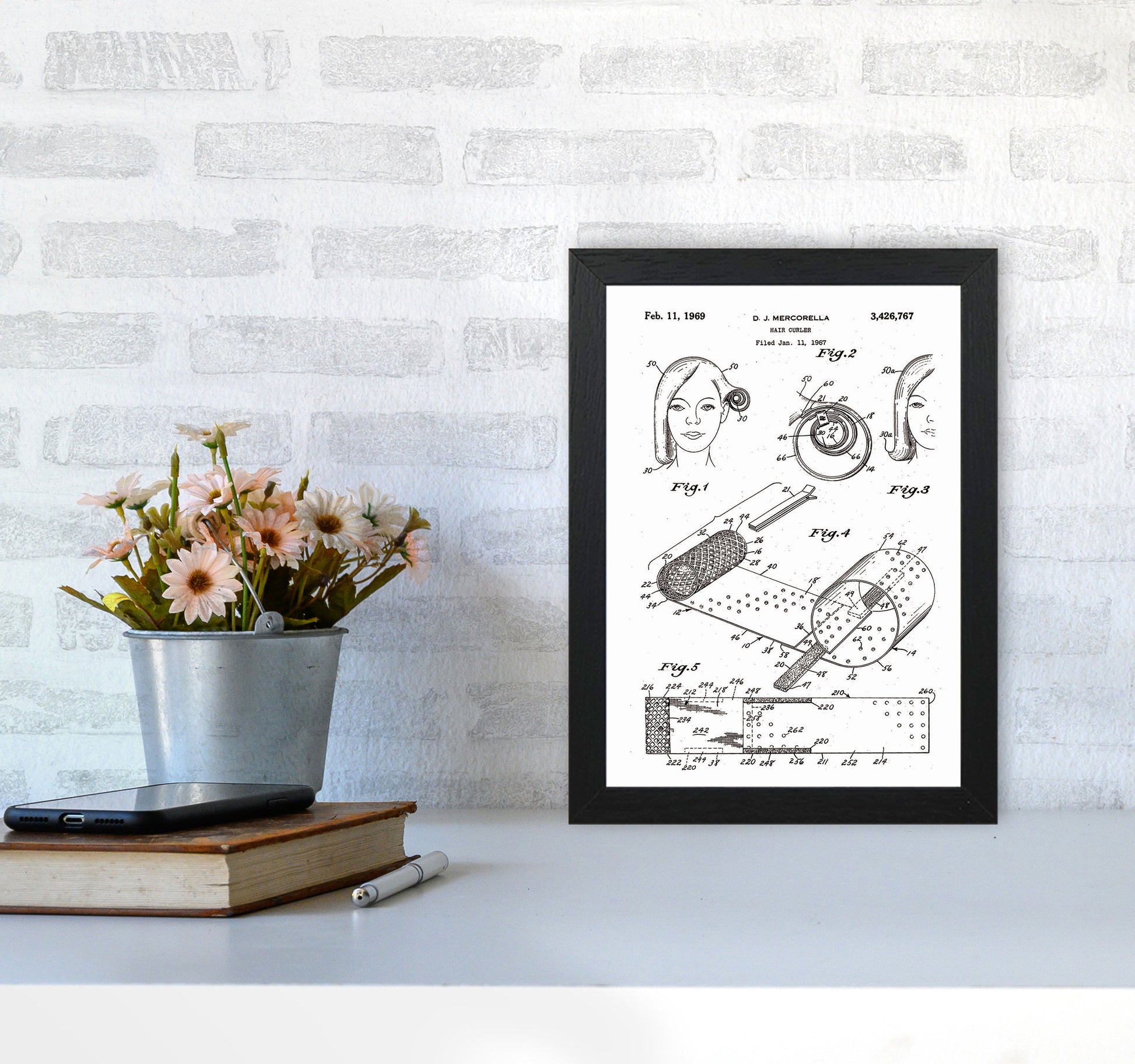 Hair Curler Patent Art Print by Jason Stanley A4 White Frame