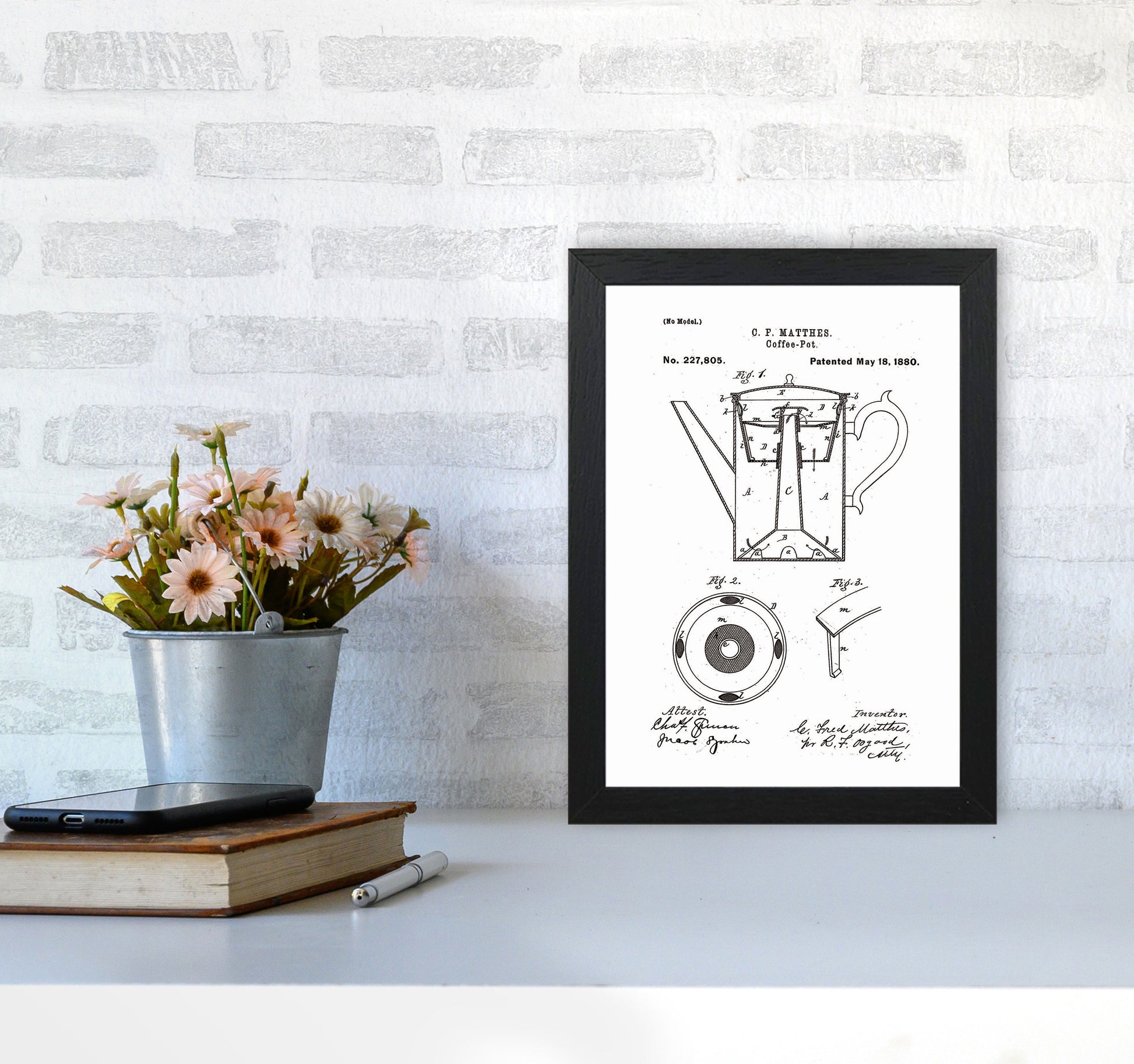 Coffee Pot Patent Art Print by Jason Stanley A4 White Frame