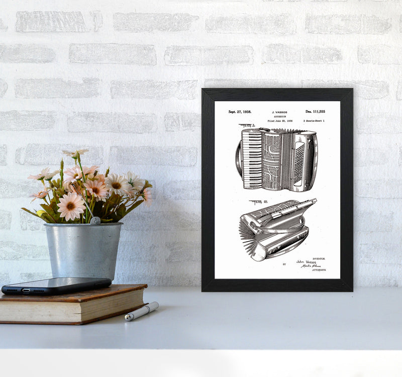 Accordian Patent Art Print by Jason Stanley A4 White Frame