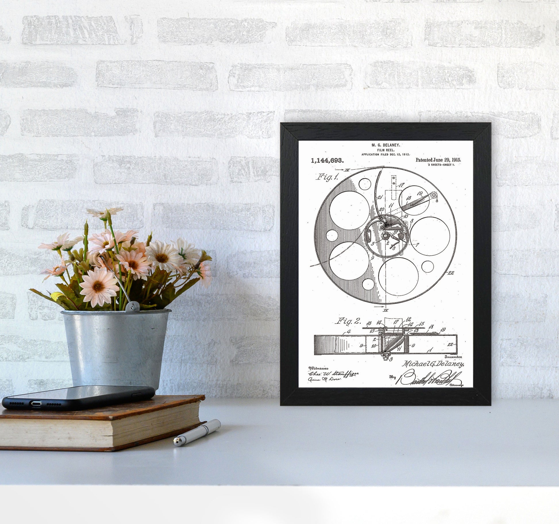Film Reel Patent Art Print by Jason Stanley A4 White Frame