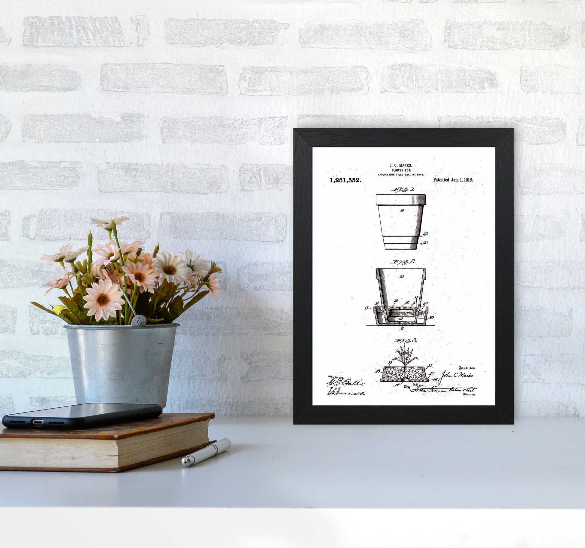 Flower Pot Patent Art Print by Jason Stanley A4 White Frame