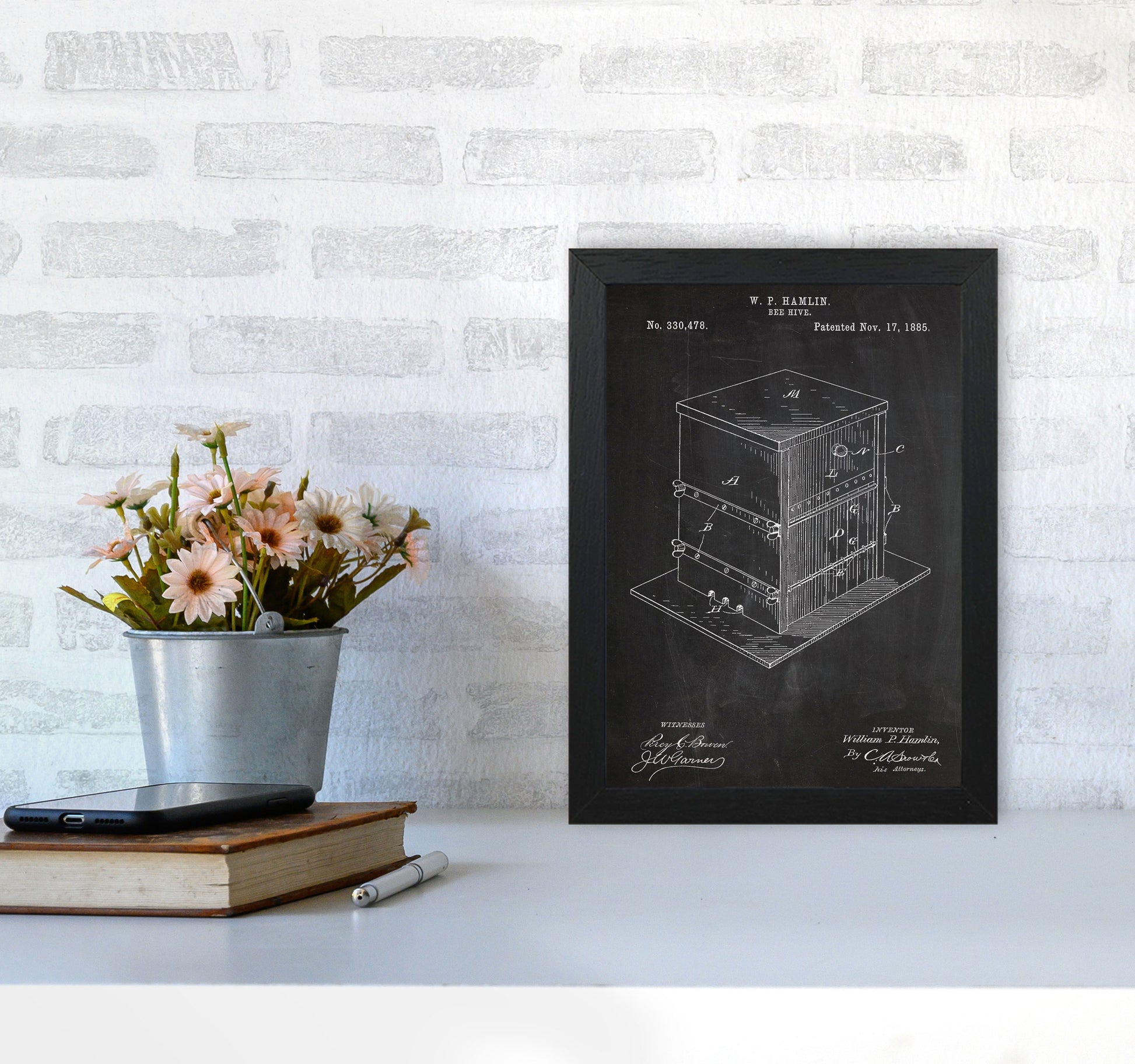 Bee Hive Patent Art Print by Jason Stanley A4 White Frame