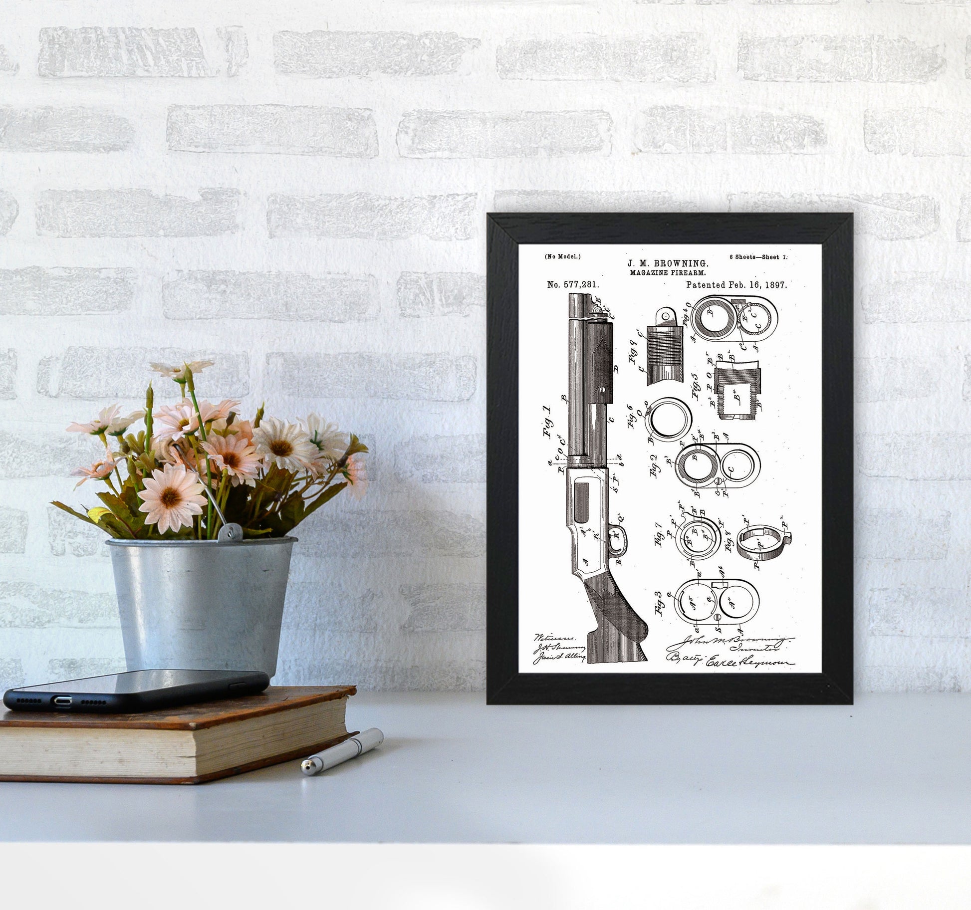 Shotgun Patent Art Print by Jason Stanley A4 White Frame