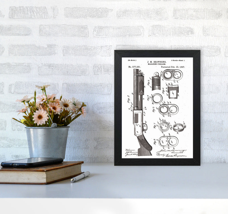 Shotgun Patent Art Print by Jason Stanley A4 White Frame