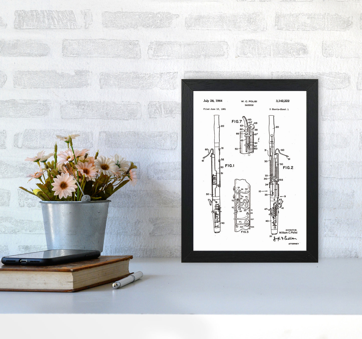 Bassoon Patent Art Print by Jason Stanley A4 White Frame