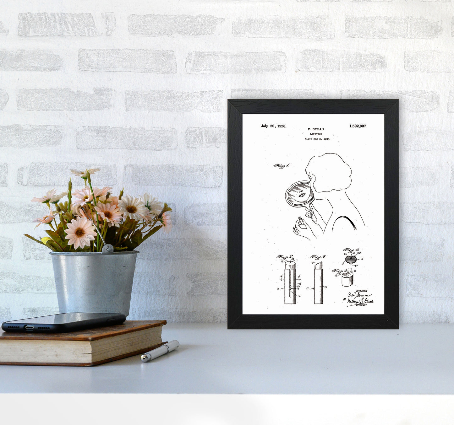 Lipstick Patent Art Print by Jason Stanley A4 White Frame