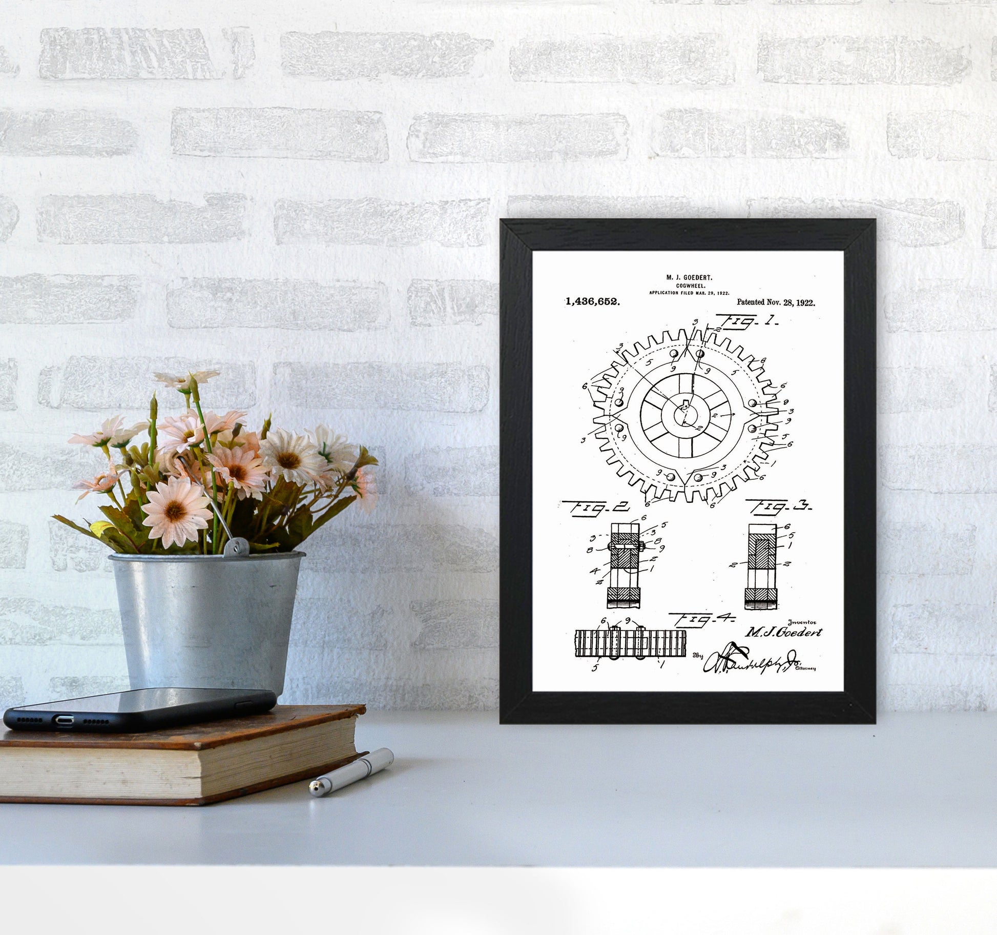 Cogwheel Patent Art Print by Jason Stanley A4 White Frame