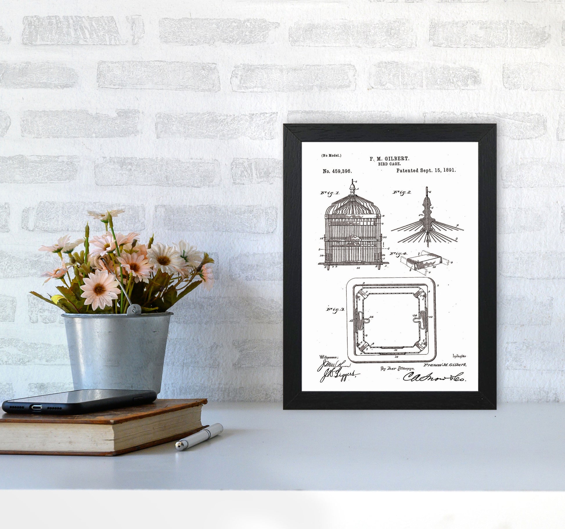 Bird Cage Patent Art Print by Jason Stanley A4 White Frame