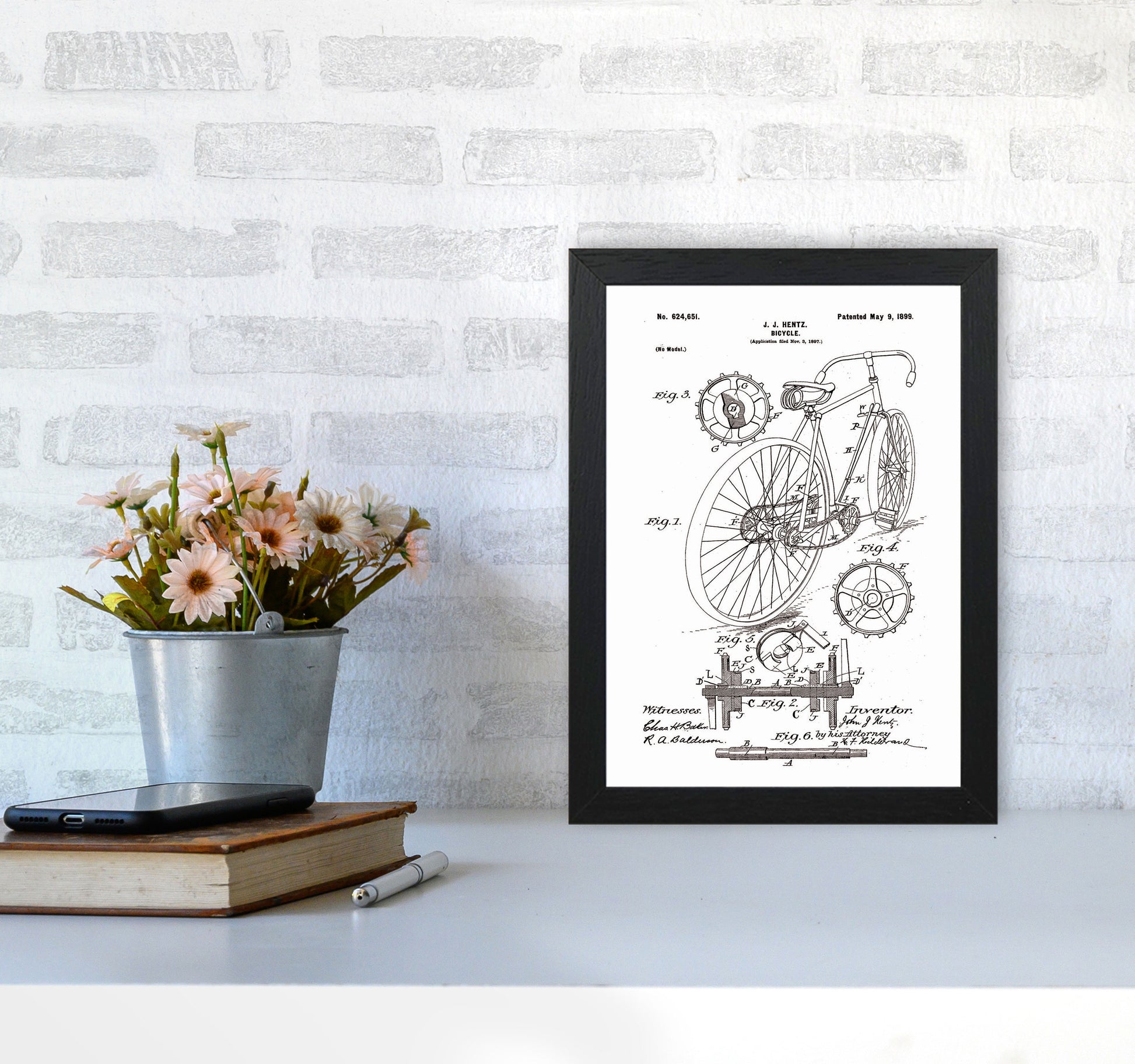 Bicycle Patent Art Print by Jason Stanley A4 White Frame