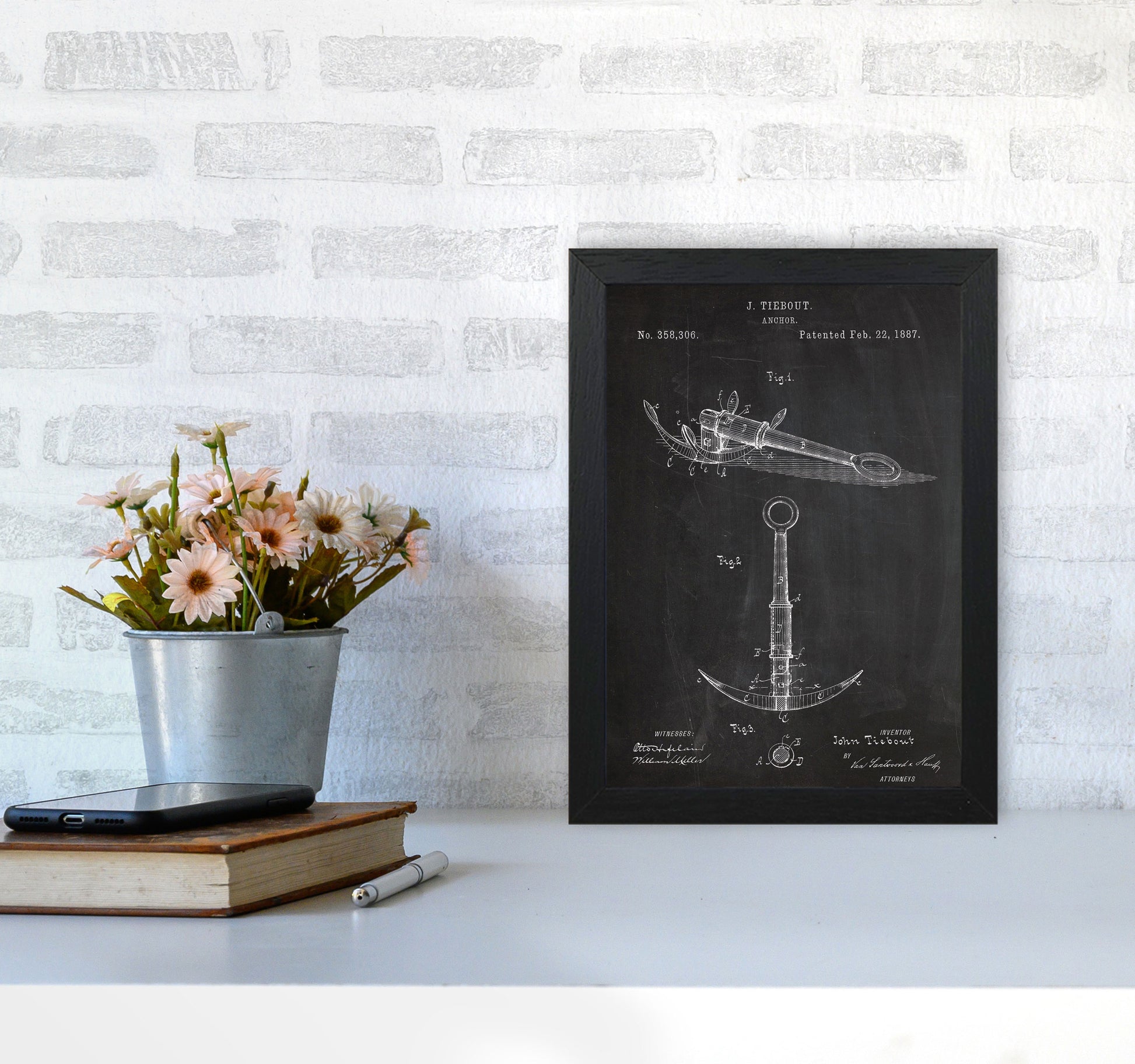 Anchor Patent Art Print by Jason Stanley A4 White Frame