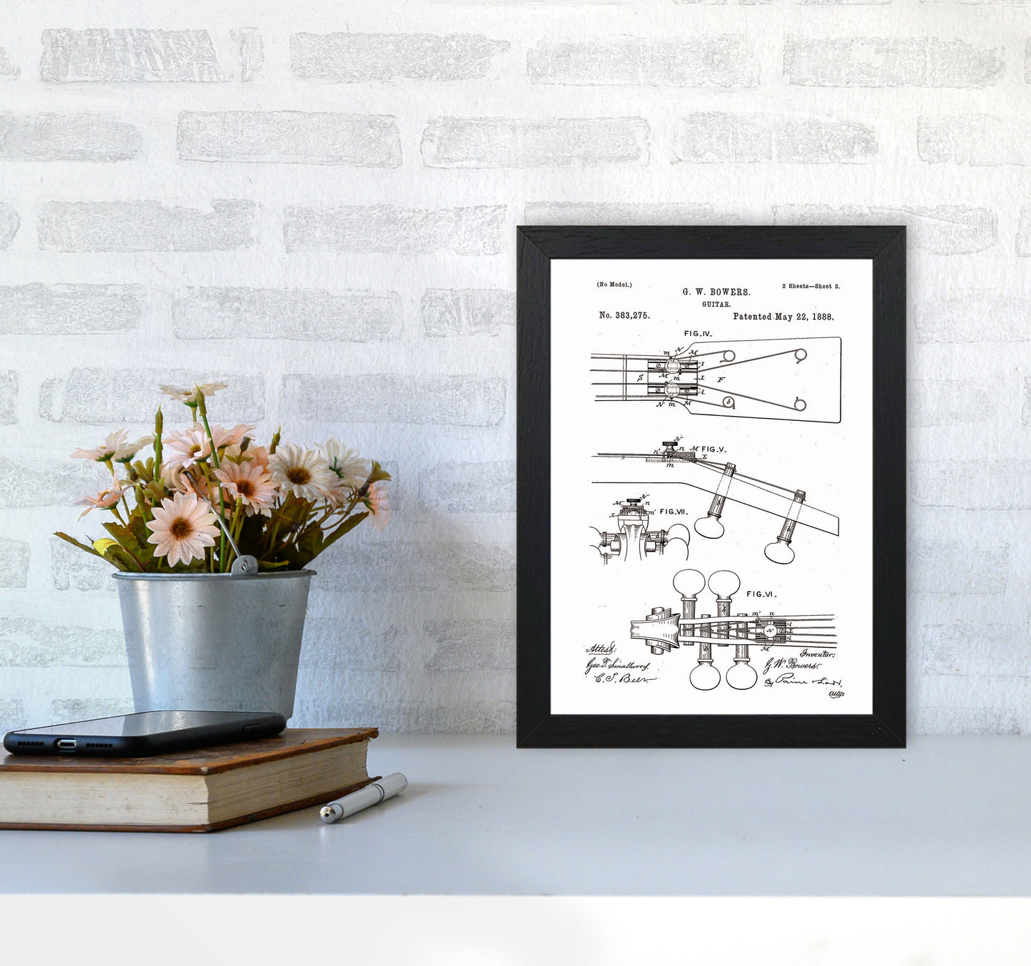 Guitar Patent Art Print by Jason Stanley A4 White Frame