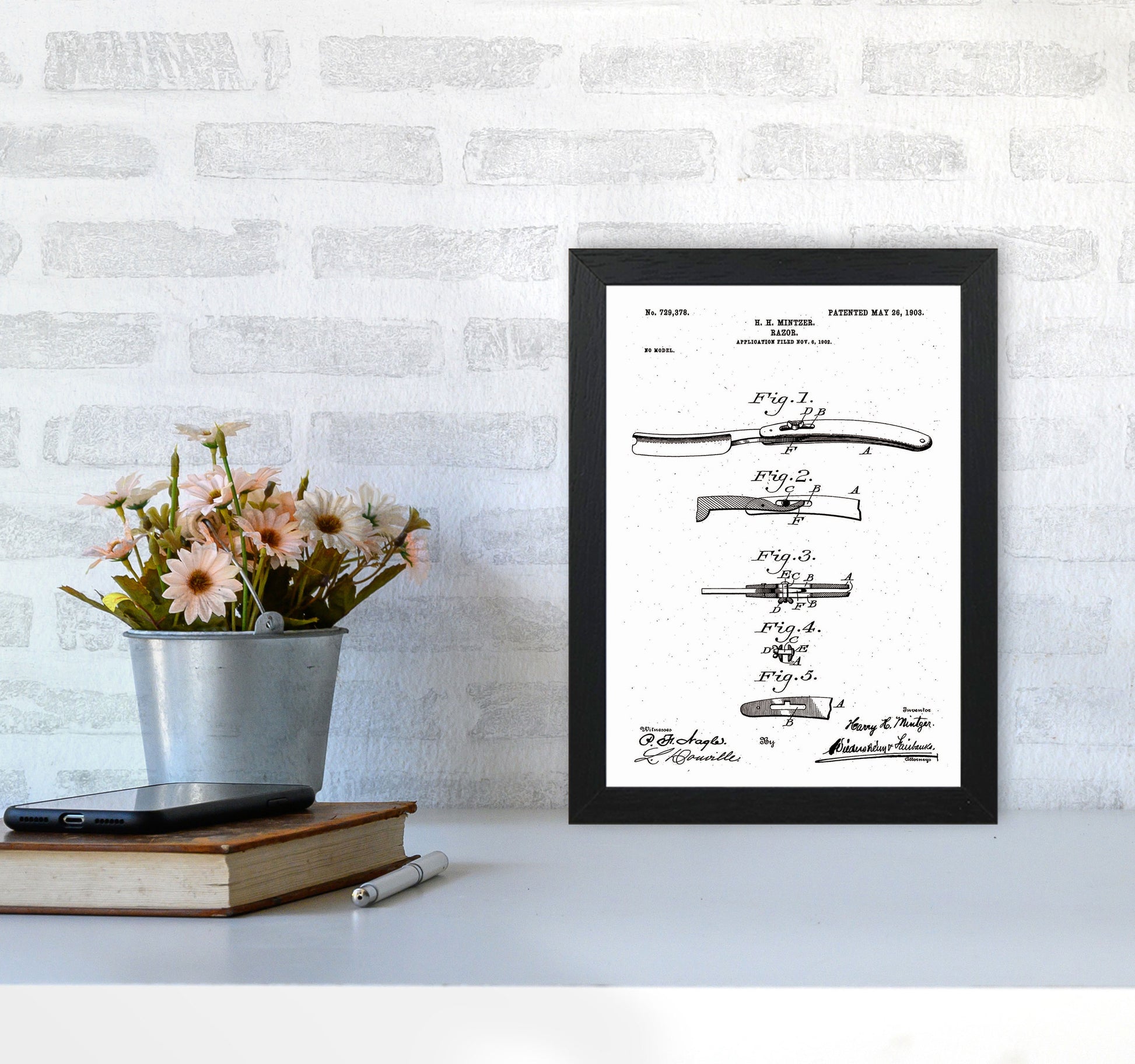 Razor Patent Art Print by Jason Stanley A4 White Frame