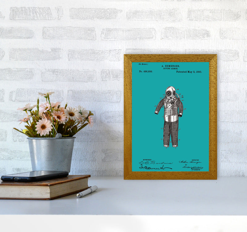 Diving Armor Patent Blue Art Print by Jason Stanley A4 Print Only