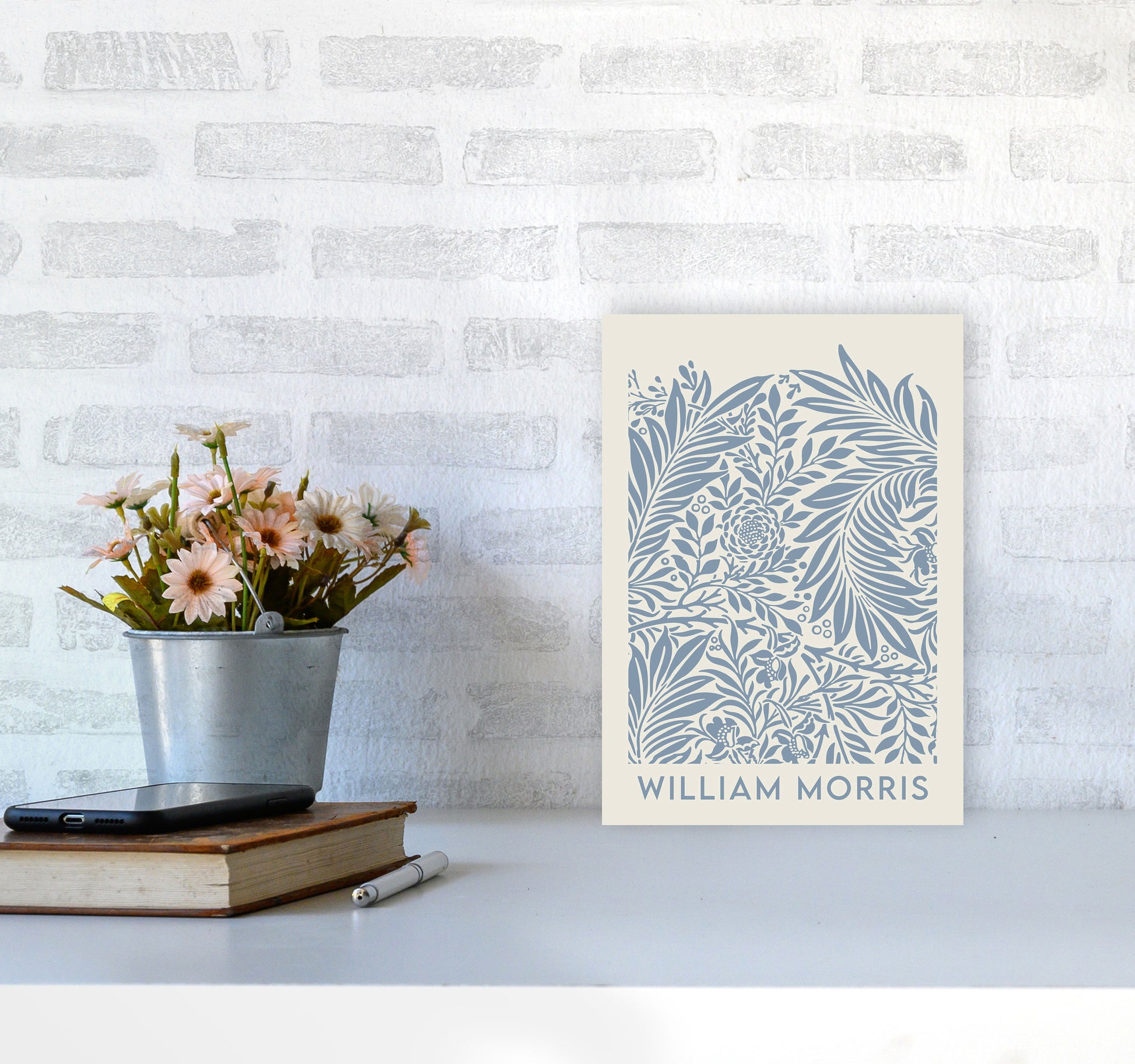 William Morris- Blue Wild Flowers Art Print by Jason Stanley A4 Black Frame