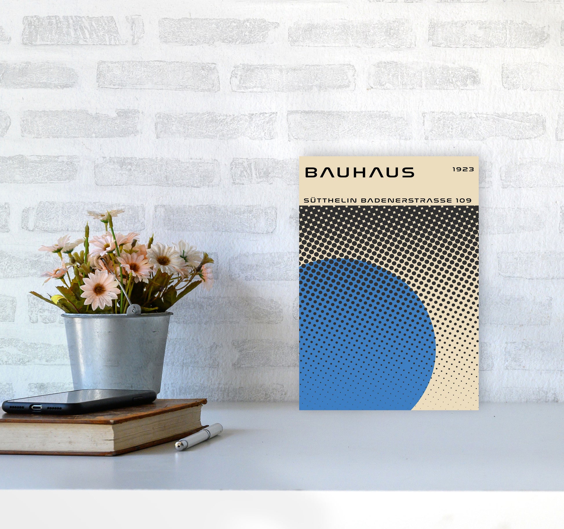 Bauhaus Geometric Blue Vibe II Art Print by Jason Stanley A4 Black Frame