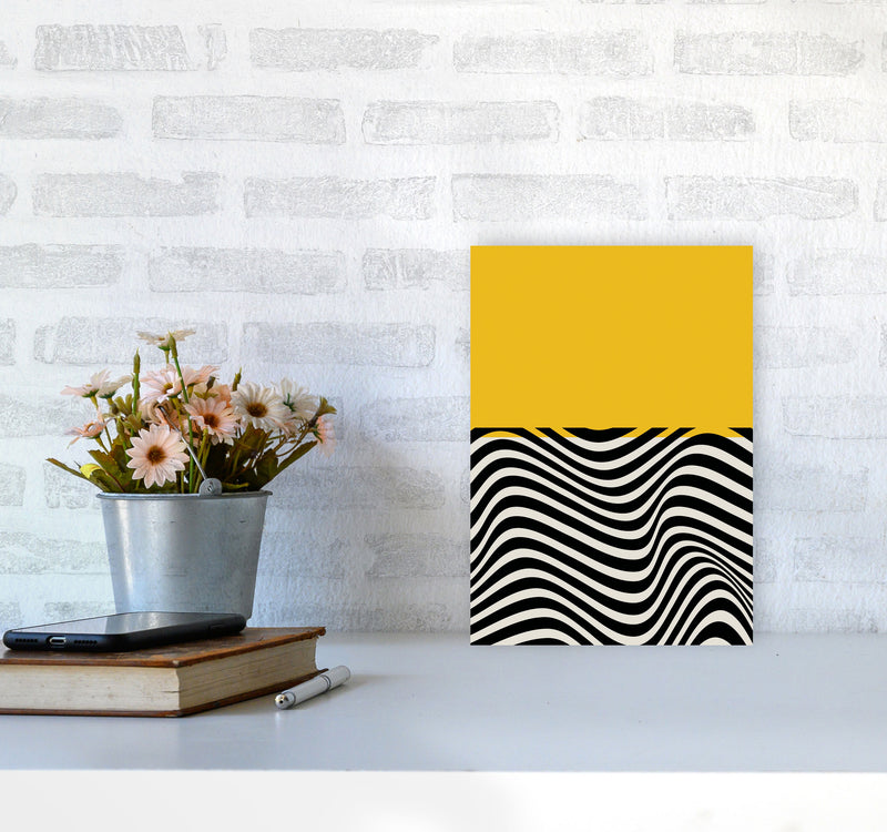 Minimal Abstract Yellow Wave Art Print by Jason Stanley A4 Black Frame