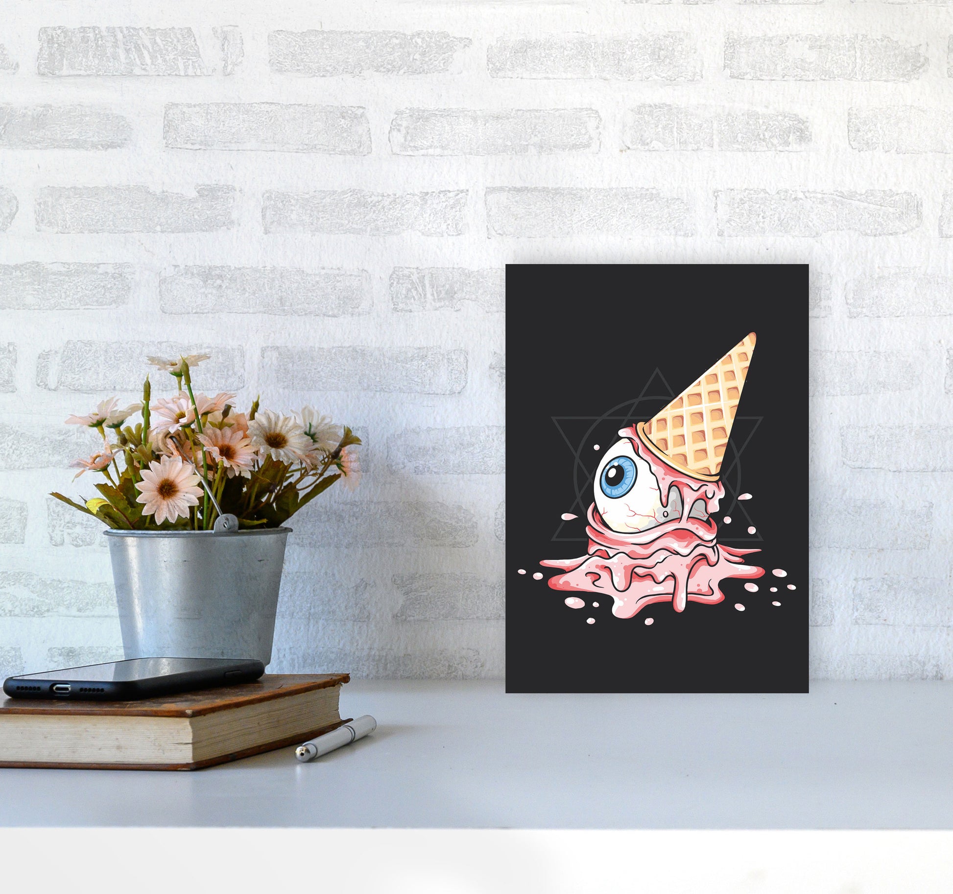 Strawberry Eyeball Icecream Art Print by Jason Stanley A4 Black Frame