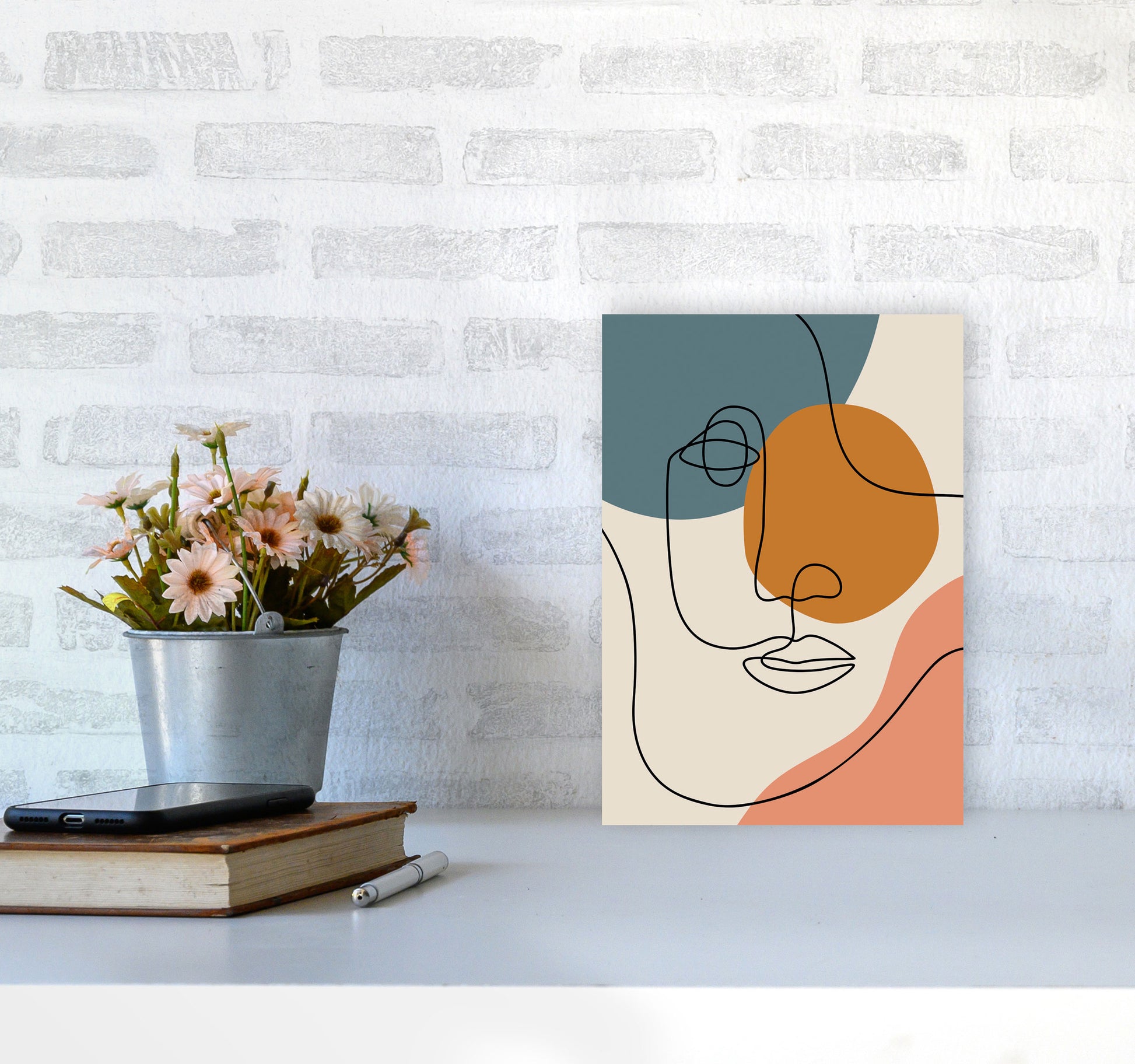 Abstract Face Line Drawing Art Print by Jason Stanley A4 Black Frame