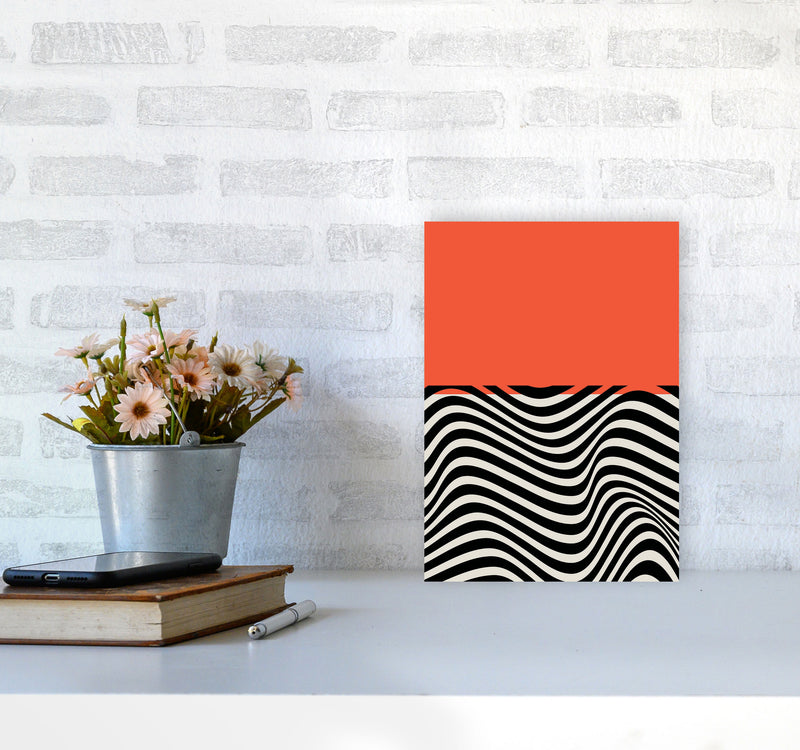 Minimal Abstract Red Wave Art Print by Jason Stanley A4 Black Frame