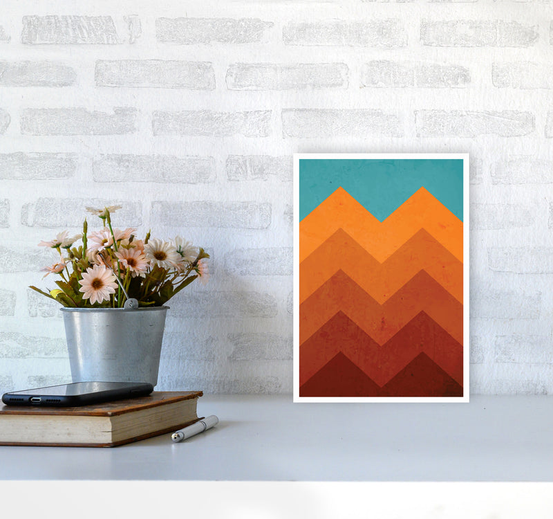 Abstract Orange Mountain Art Print by Jason Stanley A4 Black Frame