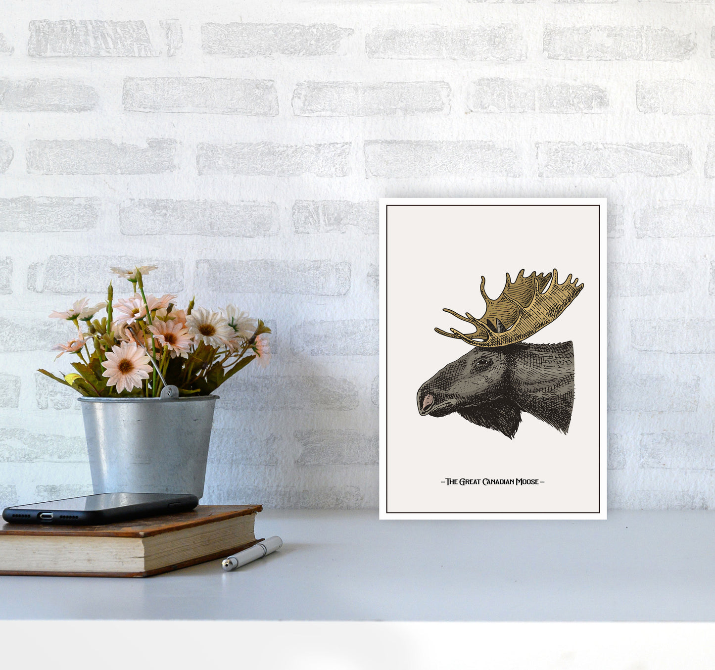 The Great Canadian Moose Art Print by Jason Stanley A4 Black Frame