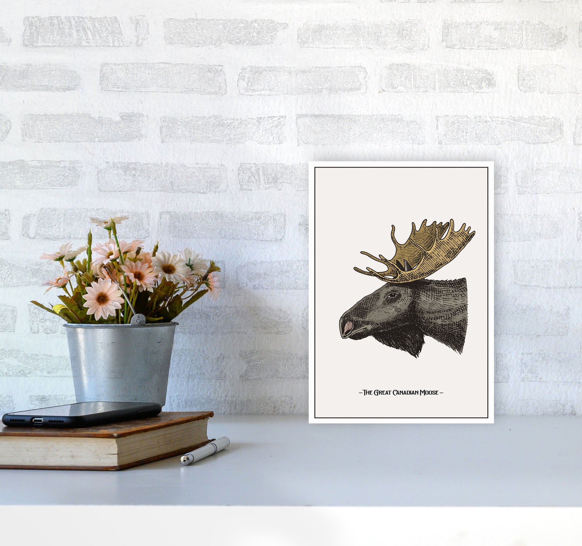 The Great Canadian Moose Art Print by Jason Stanley A4 Black Frame