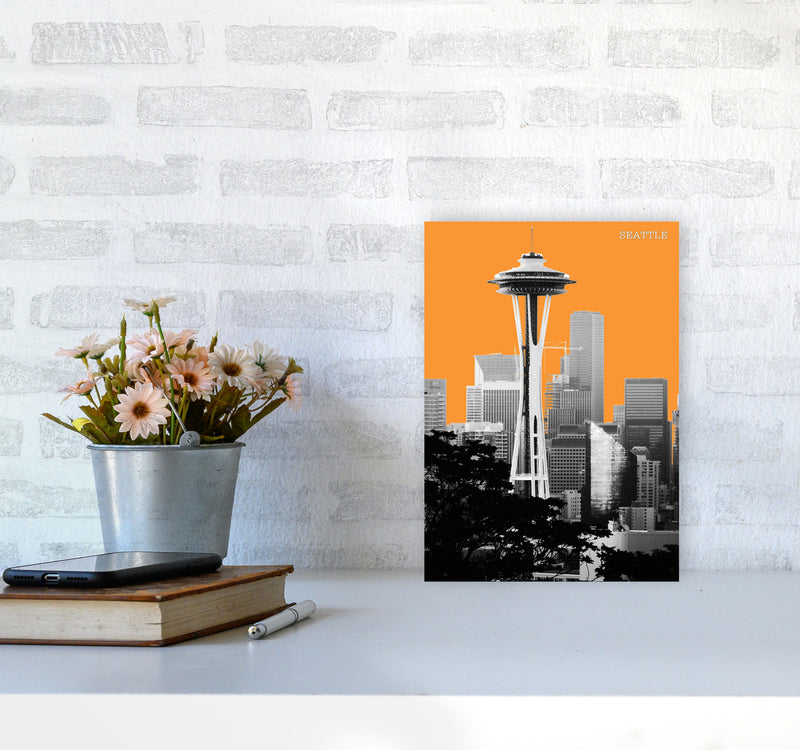 Halftone Seattle Yellow Art Print by Jason Stanley A4 Black Frame