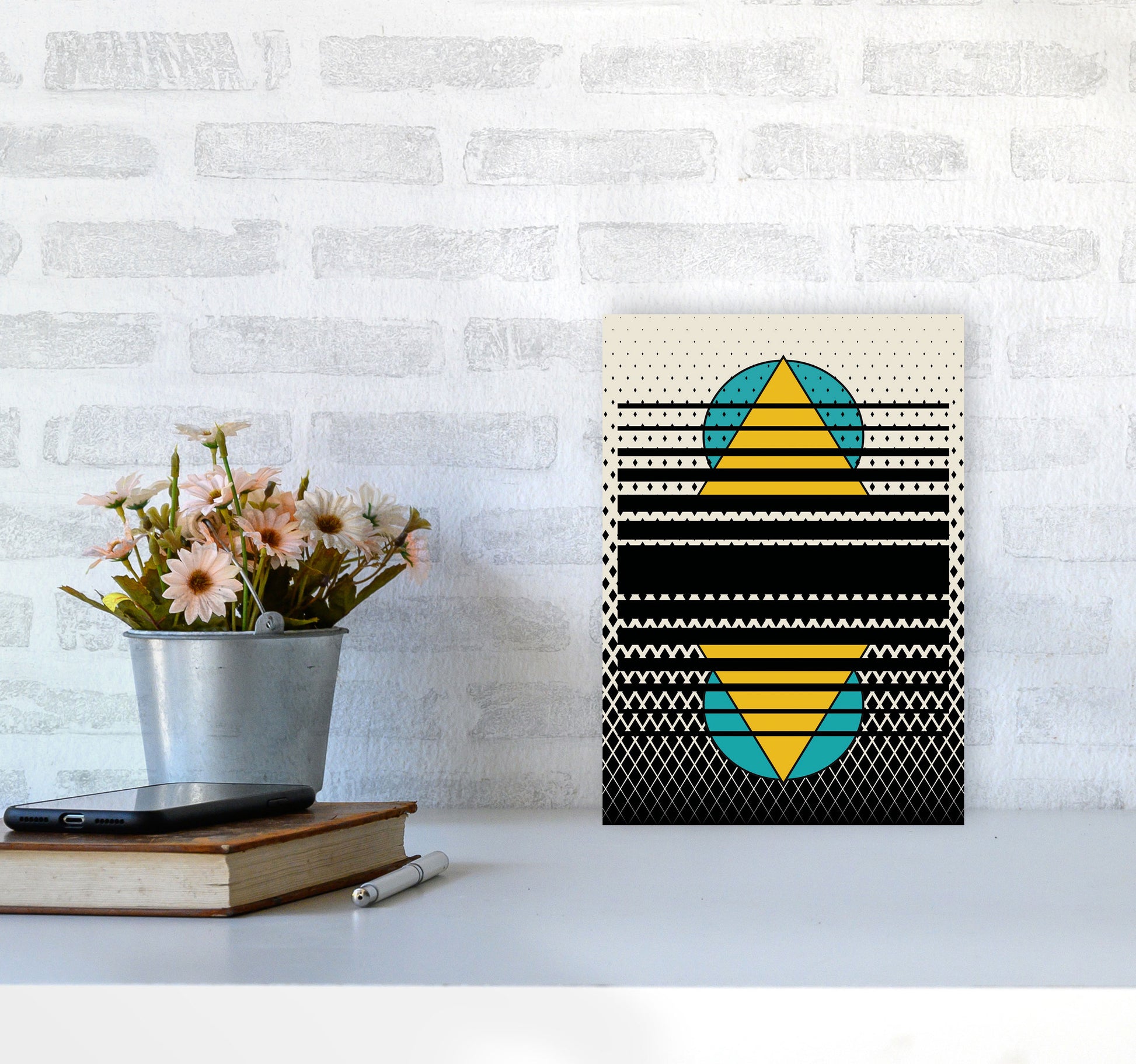 Geometric Suns Pattern Art Print by Jason Stanley A4 Black Frame
