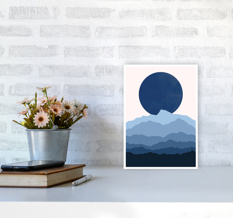 Blue Abstract Moonrise Art Print by Jason Stanley A4 Black Frame