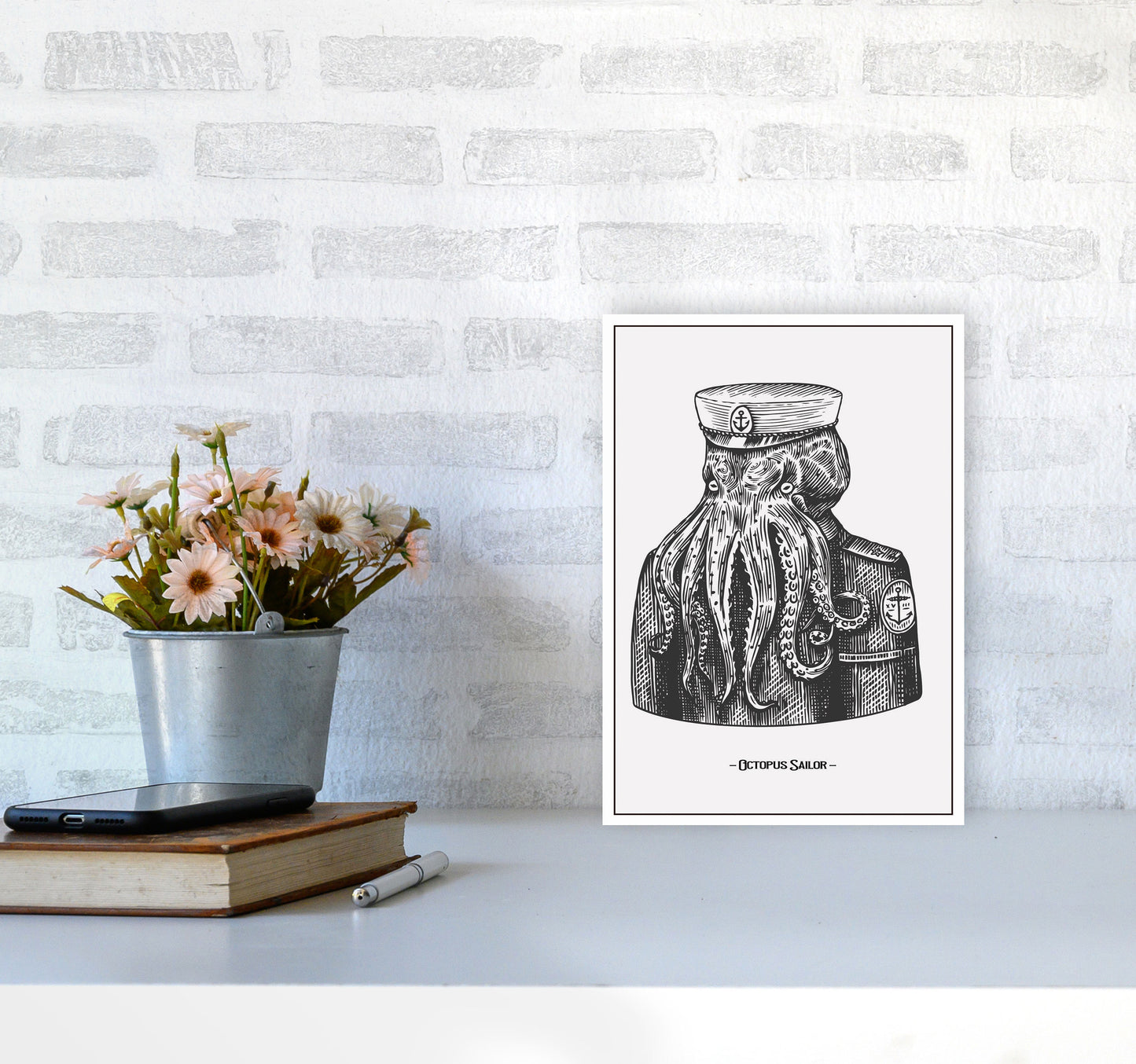 Octopus Sailor Art Print by Jason Stanley A4 Black Frame